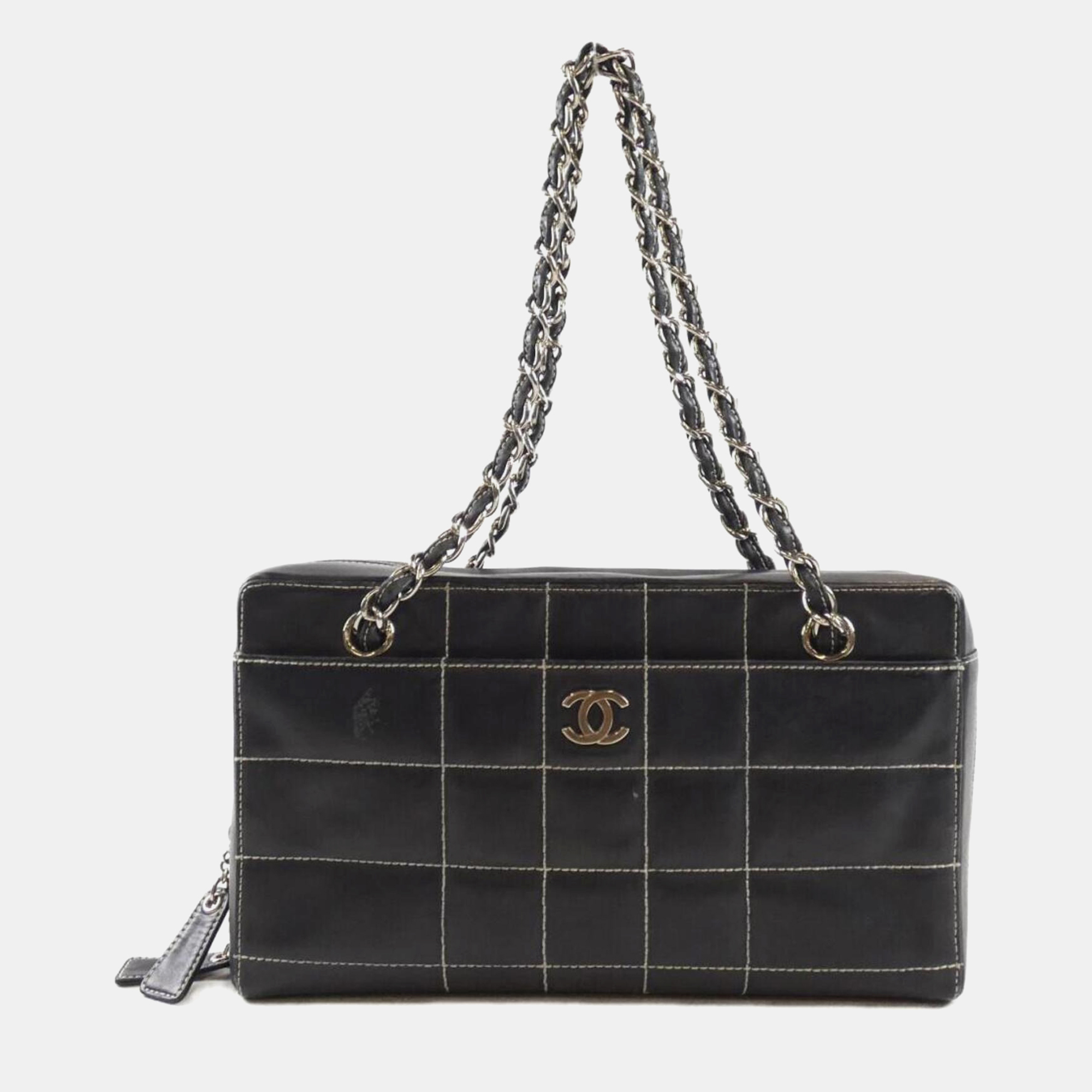 

Chanel Black Lambskin Square Stitched Shoulder Bag, Navy blue