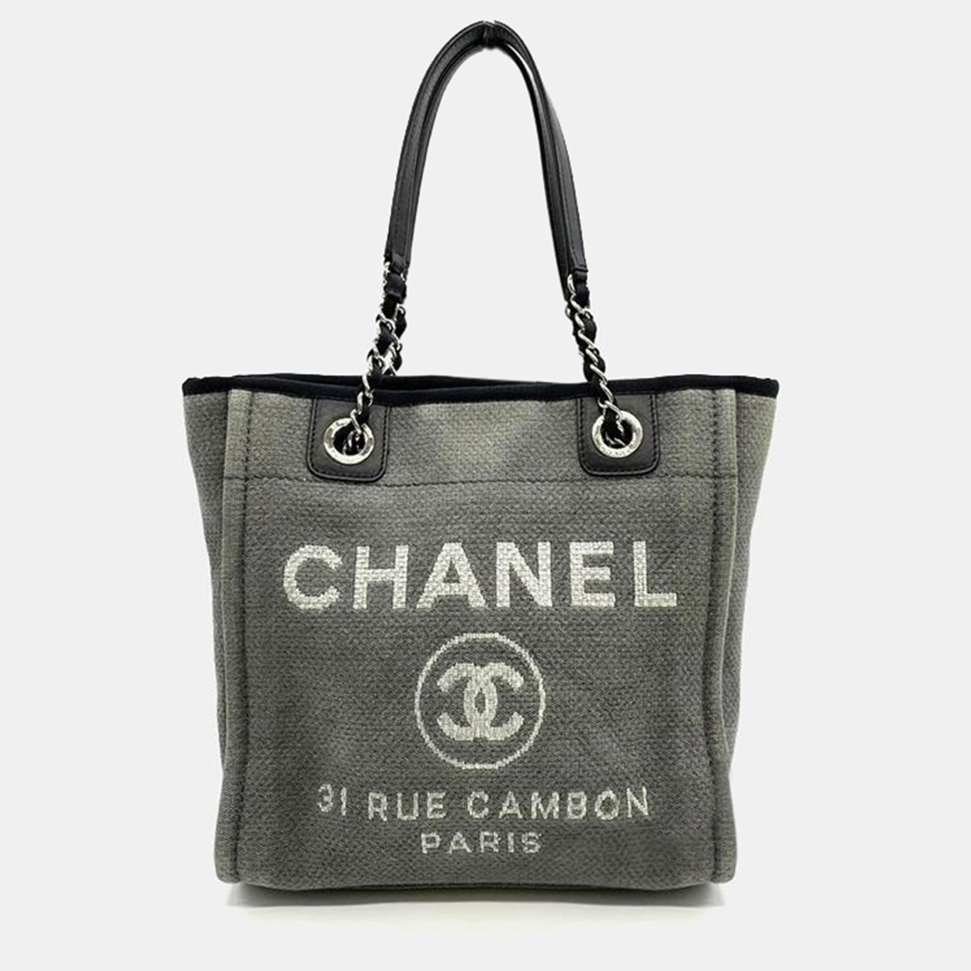 

Chanel Deauville Pm Tote Bag Shoulder Canvas Grey