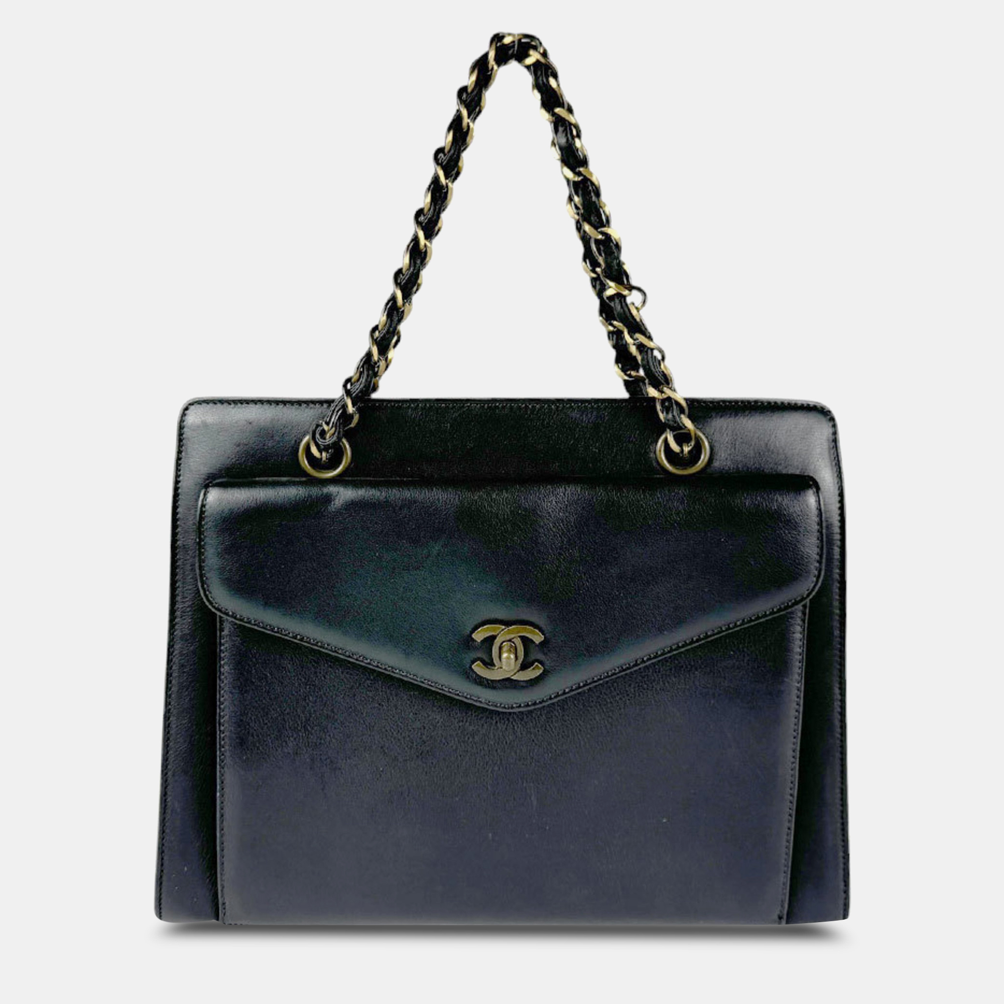 

Chanel Black Leather CC Front Pocket Tote Bag
