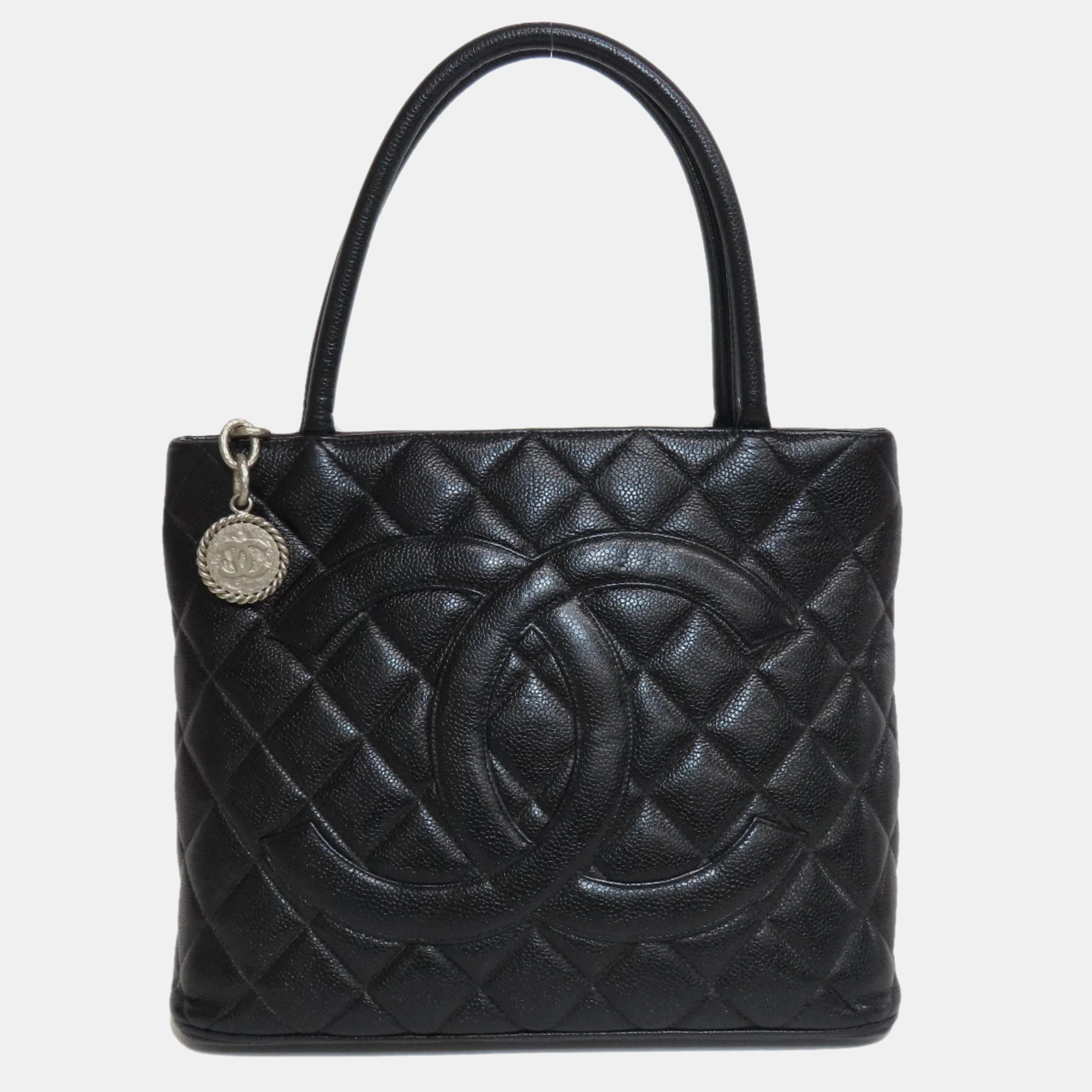 

Chanel Black Caviar Leather Medallion Tote Bag