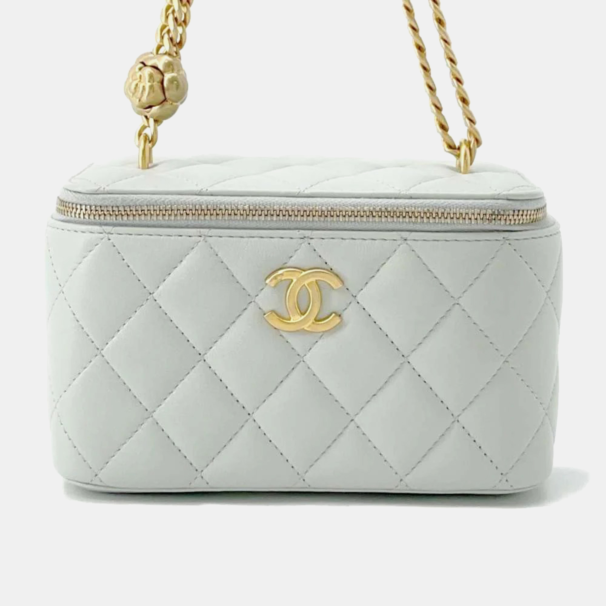 

Chanel Matelasse Camellia Chain Vanity Bag Light Blue Lambskin