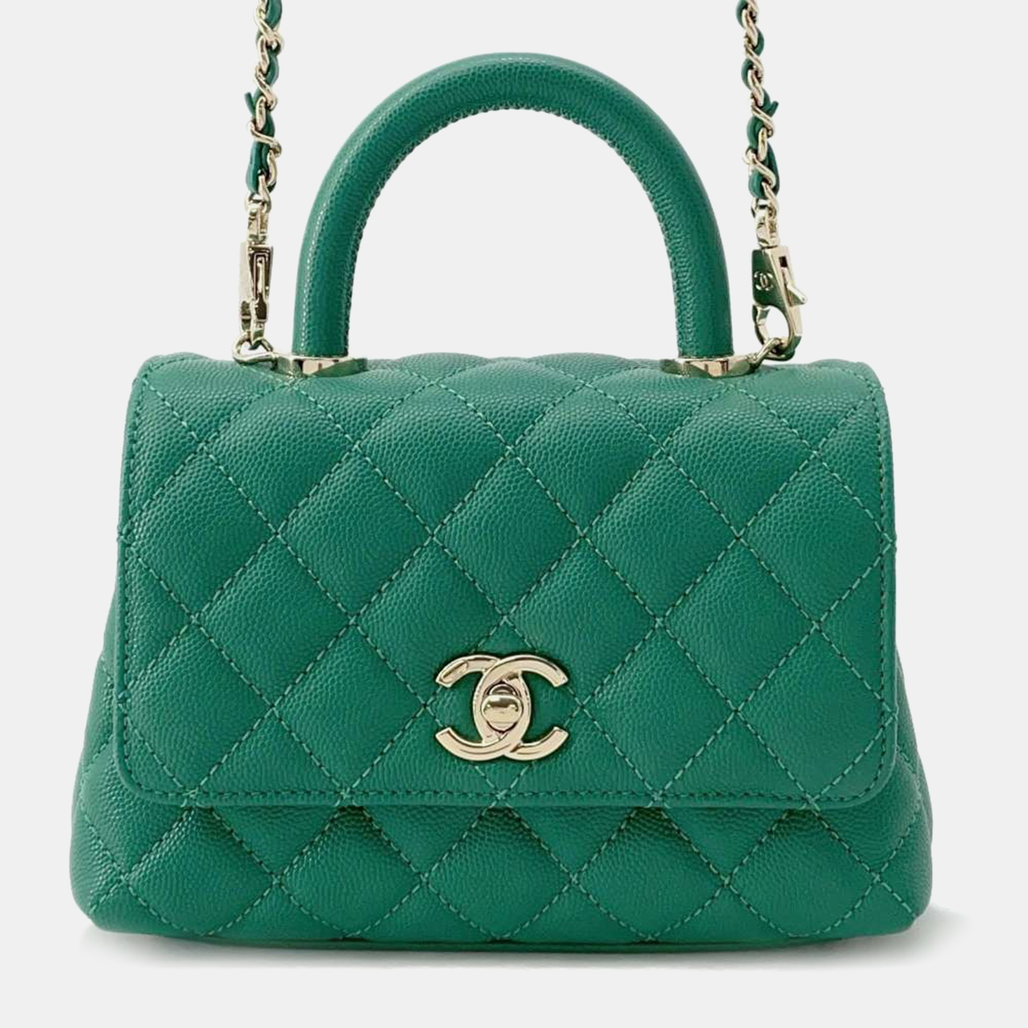 

Chanel Handbag Cc Logo Top Handle Green Caviar Leather Size