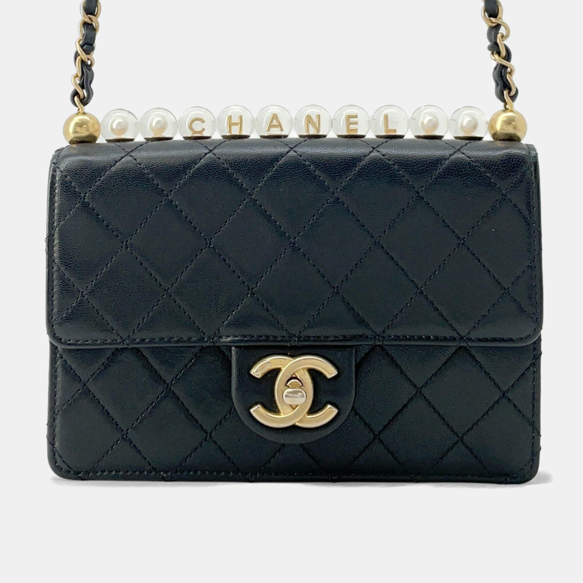

Chanel Black Lambskin Pearl Chain Shoulder Bag