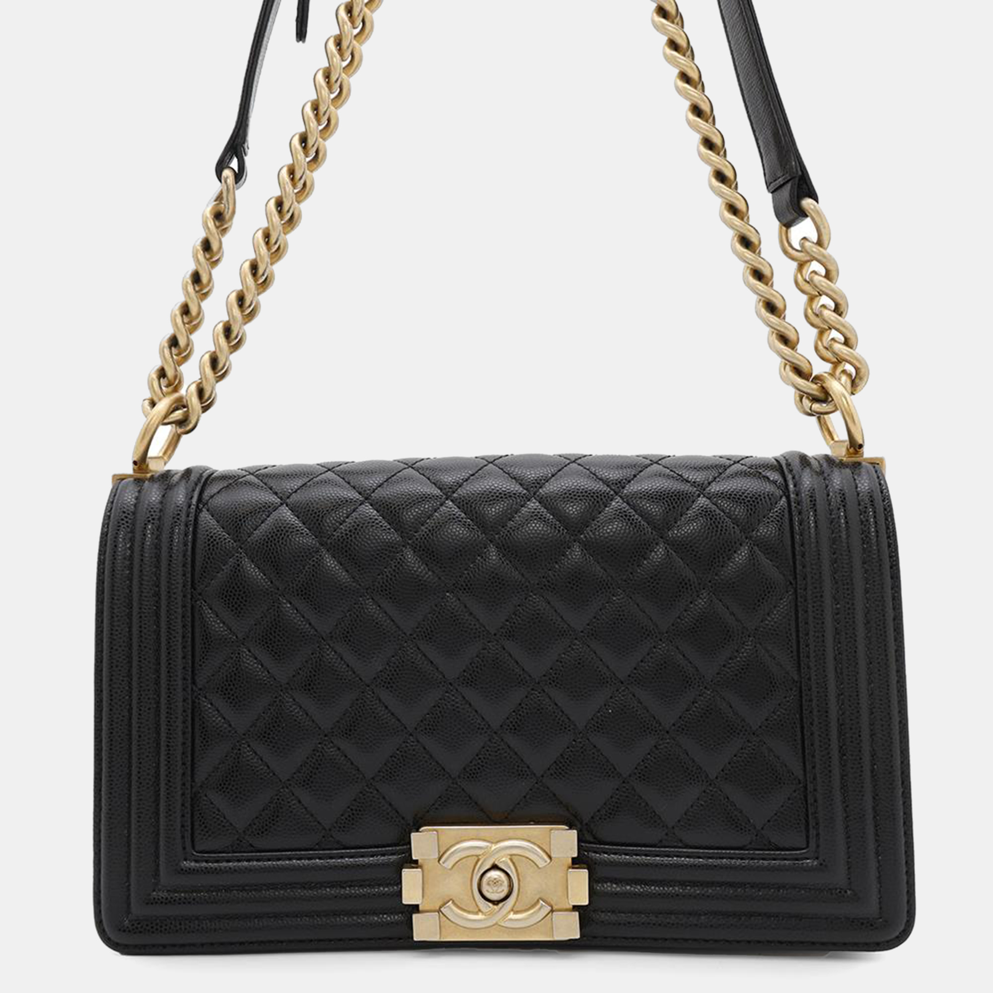 

Chanel Black Caviar Leather Boy Medium Chain Shoulder Bag