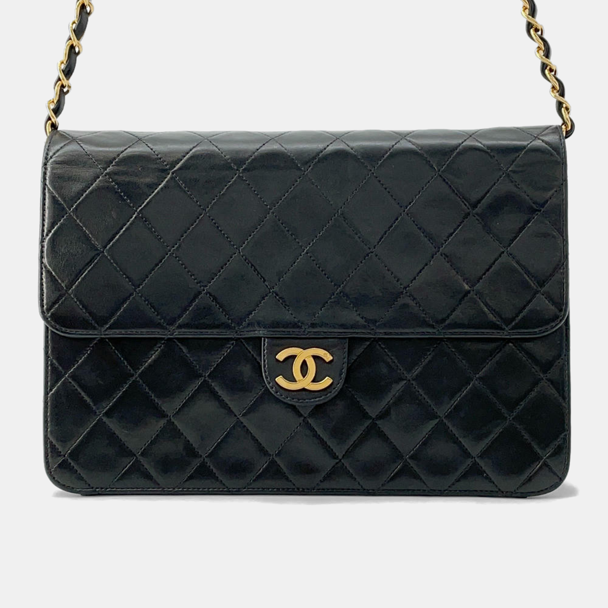 

Chanel Black Lambskin Push Lock Chain Shoulder Bag