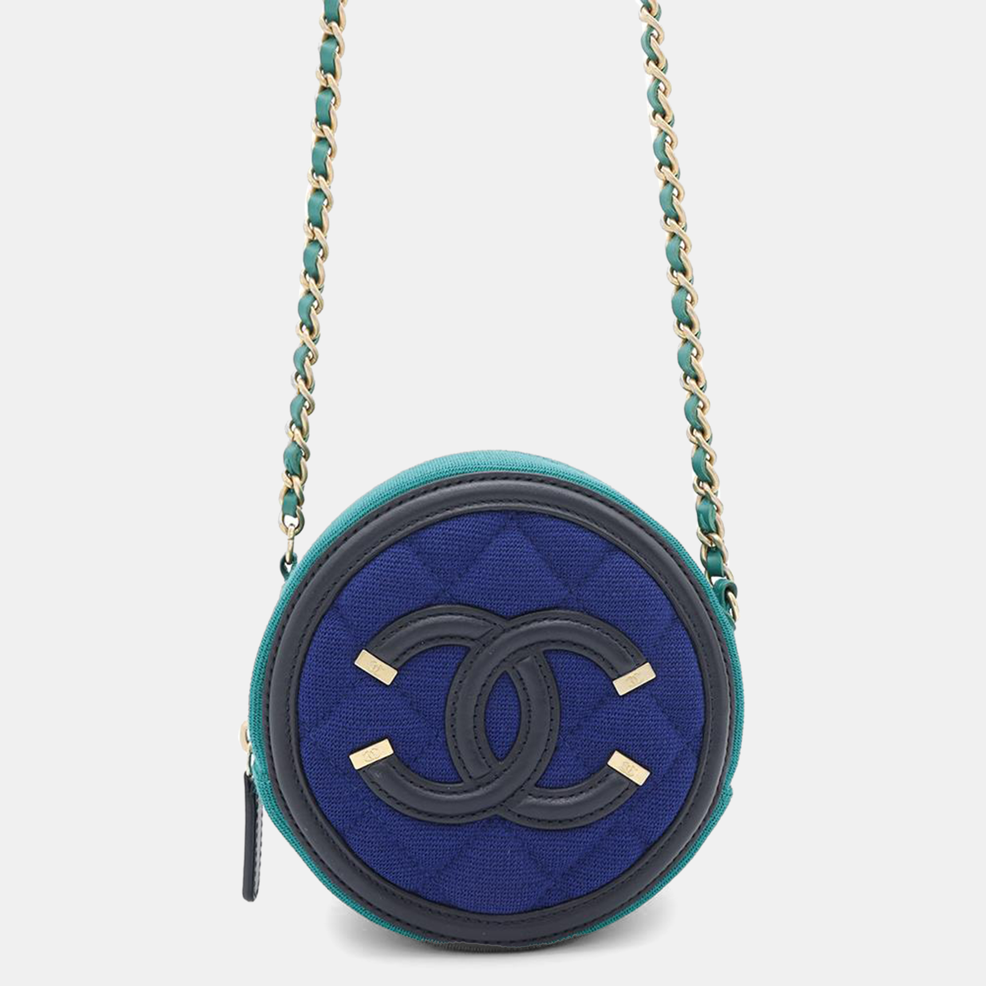 

Chanel Blue/Green Cotton CC Filigree Round Chain Shoulder Bag