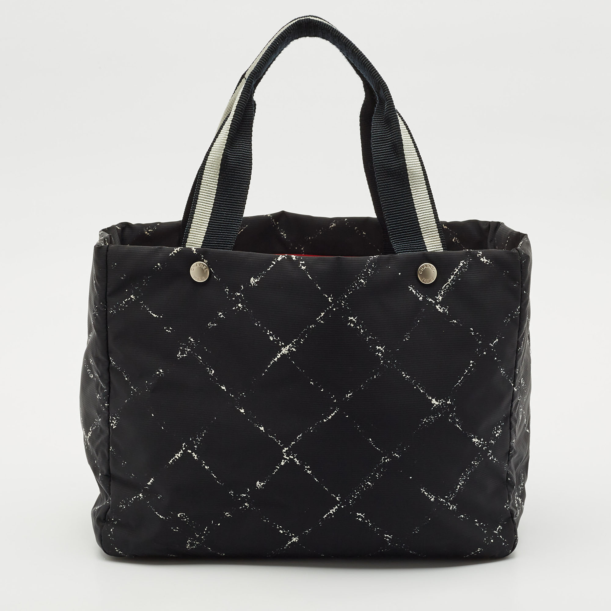 

Chanel Black Quilted Print Nylon Travel Ligne Tote
