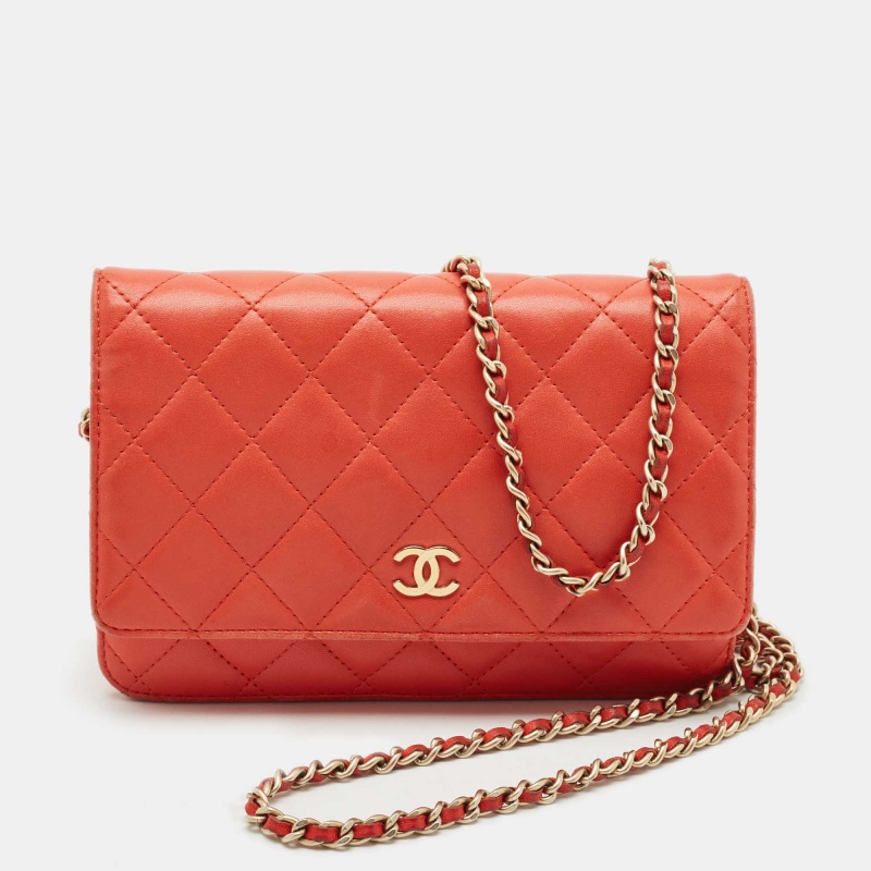 

Chanel Orange Quilted Leather CC Wallet On Chain