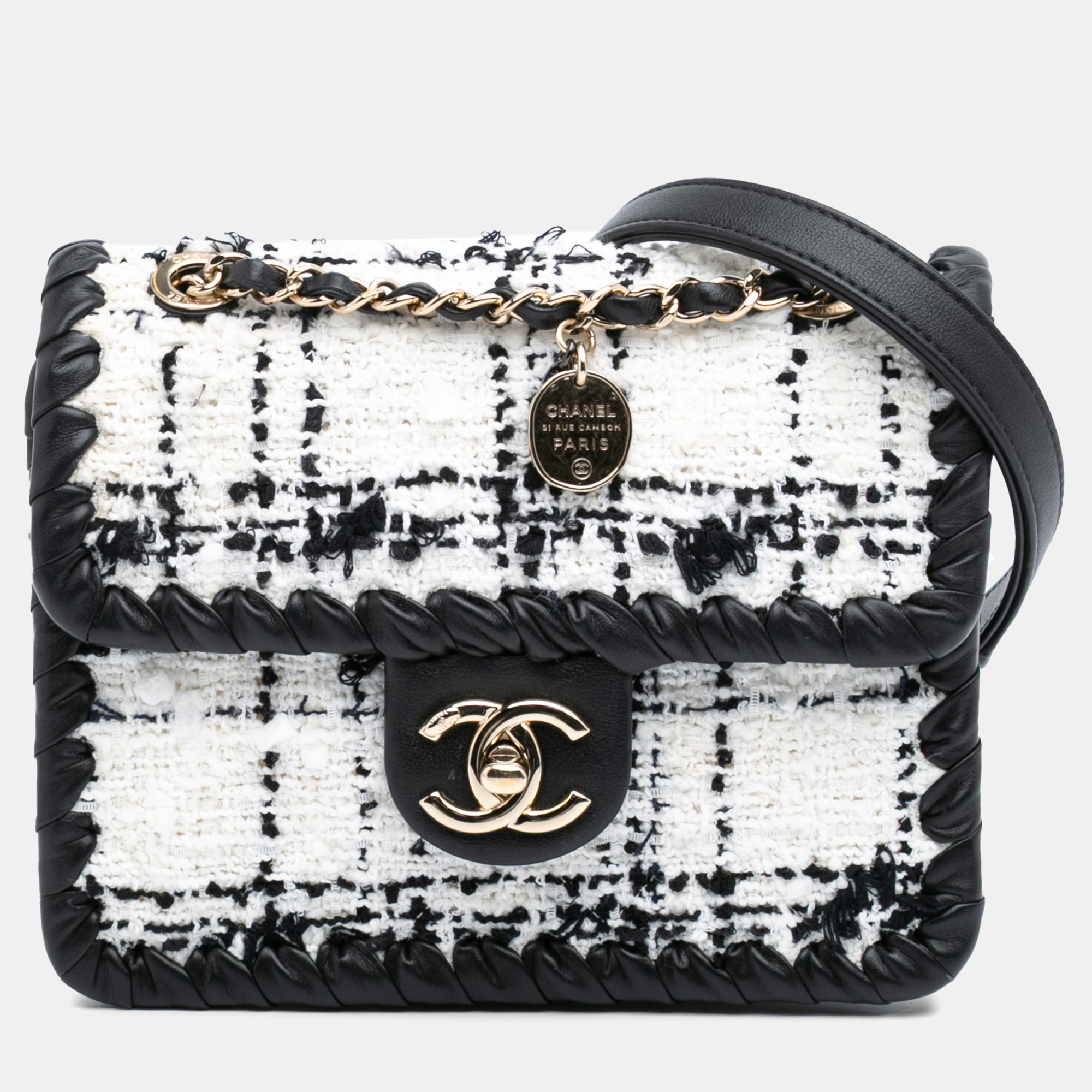 

Chanel Black White Tweed My Own Frame Mini Flap Bag
