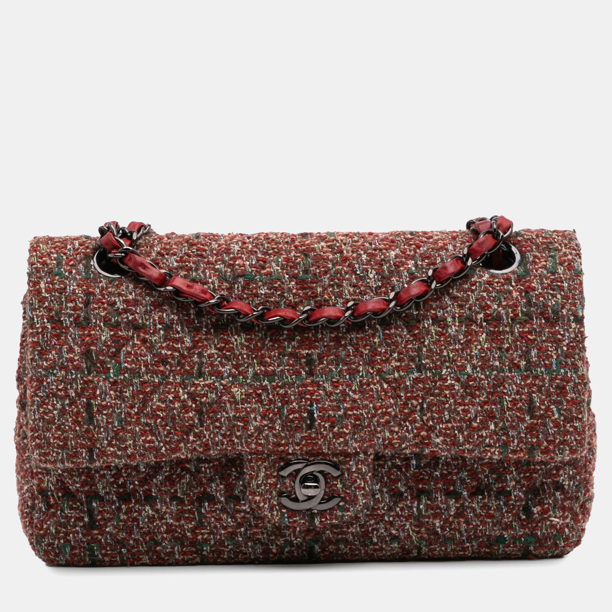 

Chanel Red Classic Tweed Medium Double Flap Bag
