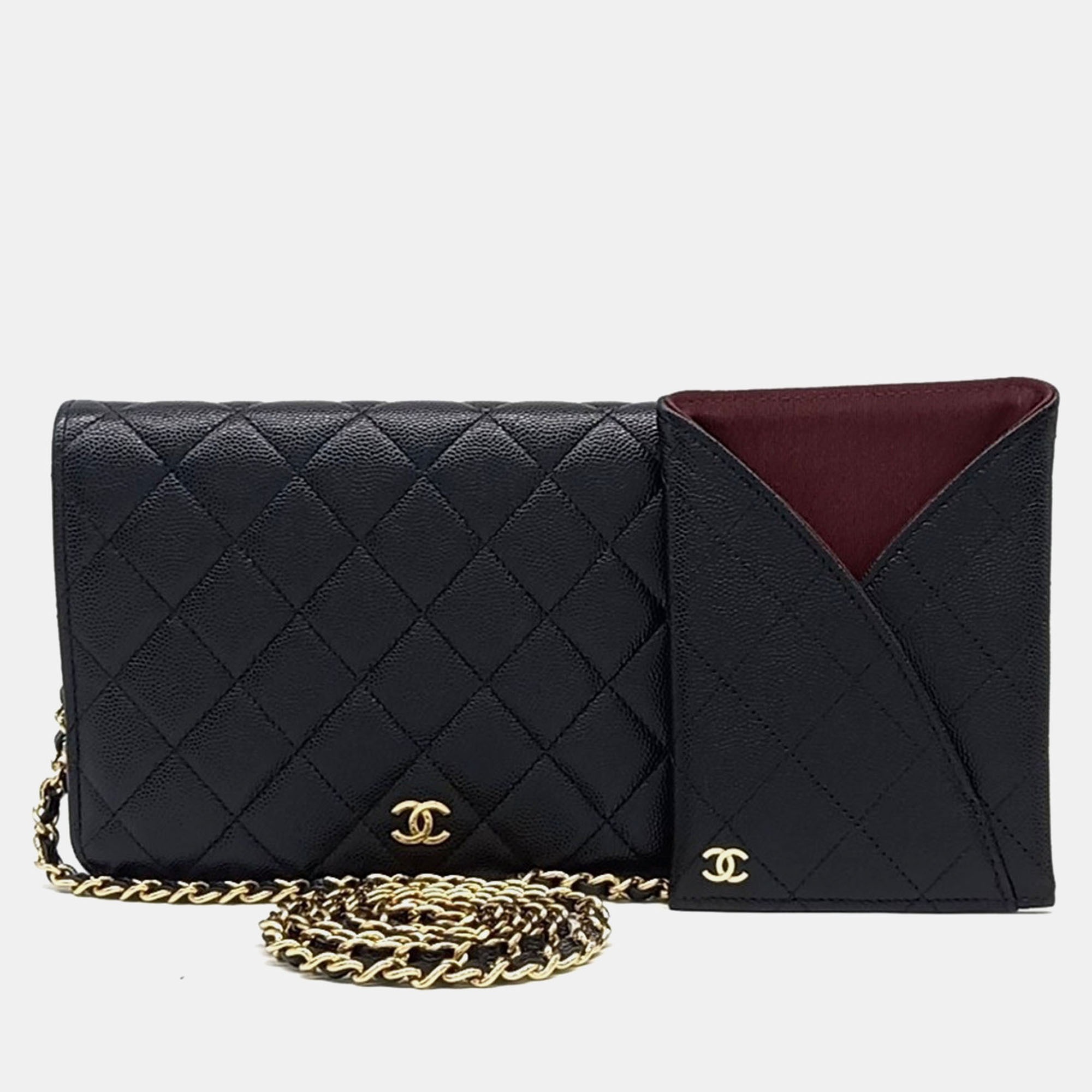 

Chanel Black Leather caviar chain clutch and Crossbody bag