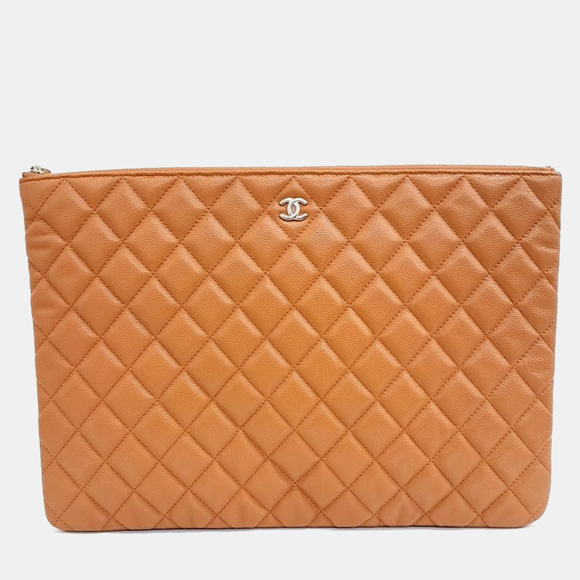 

Chanel Orange Leather Caviar Large Clutch