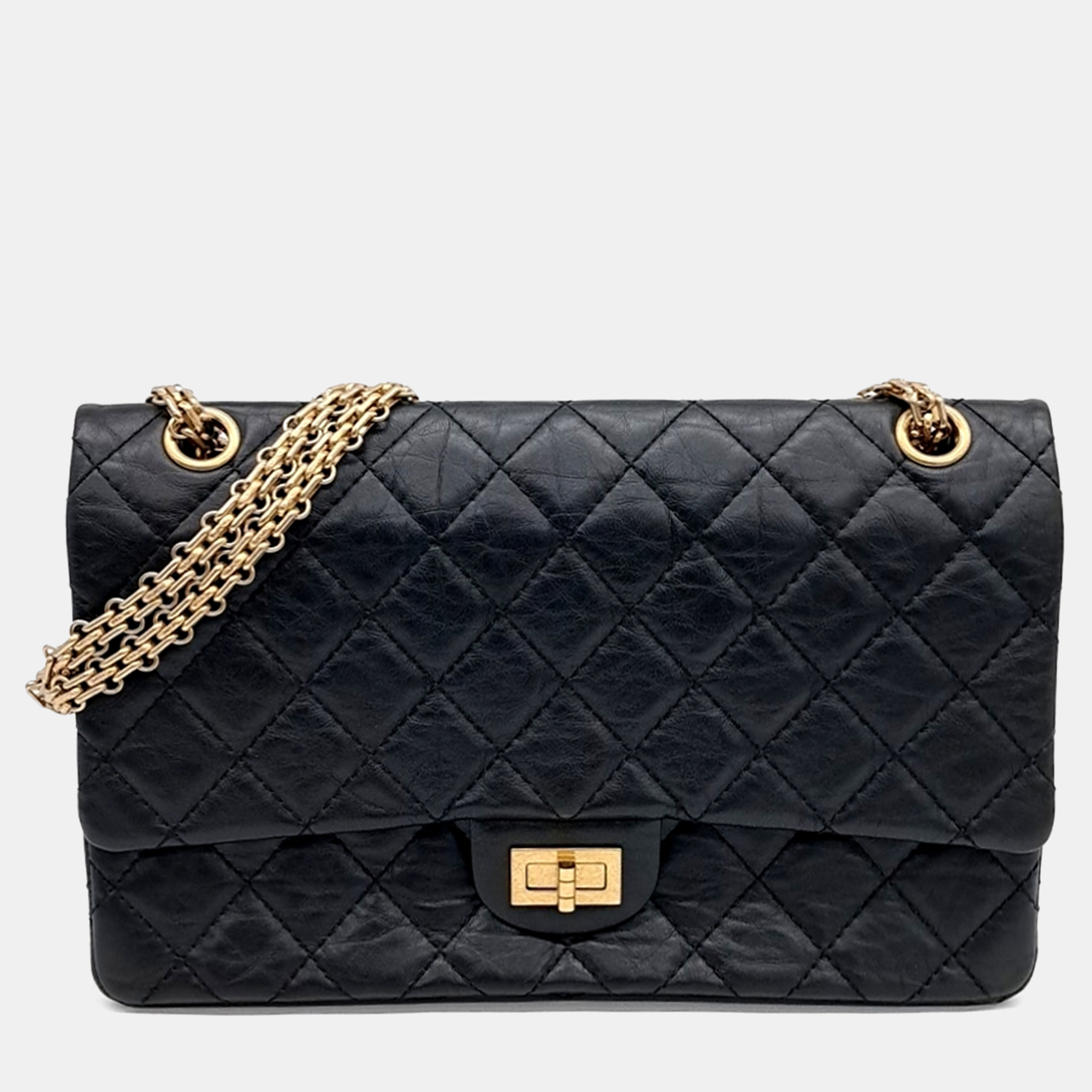 

Chanel Black Leather Vintage 2.55 Bag 28