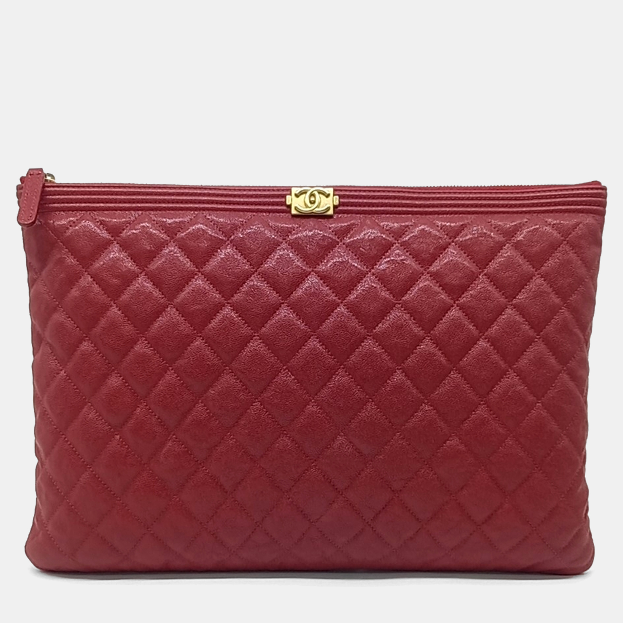 

Chanel Red Leather Caviar Boy Large Clutch