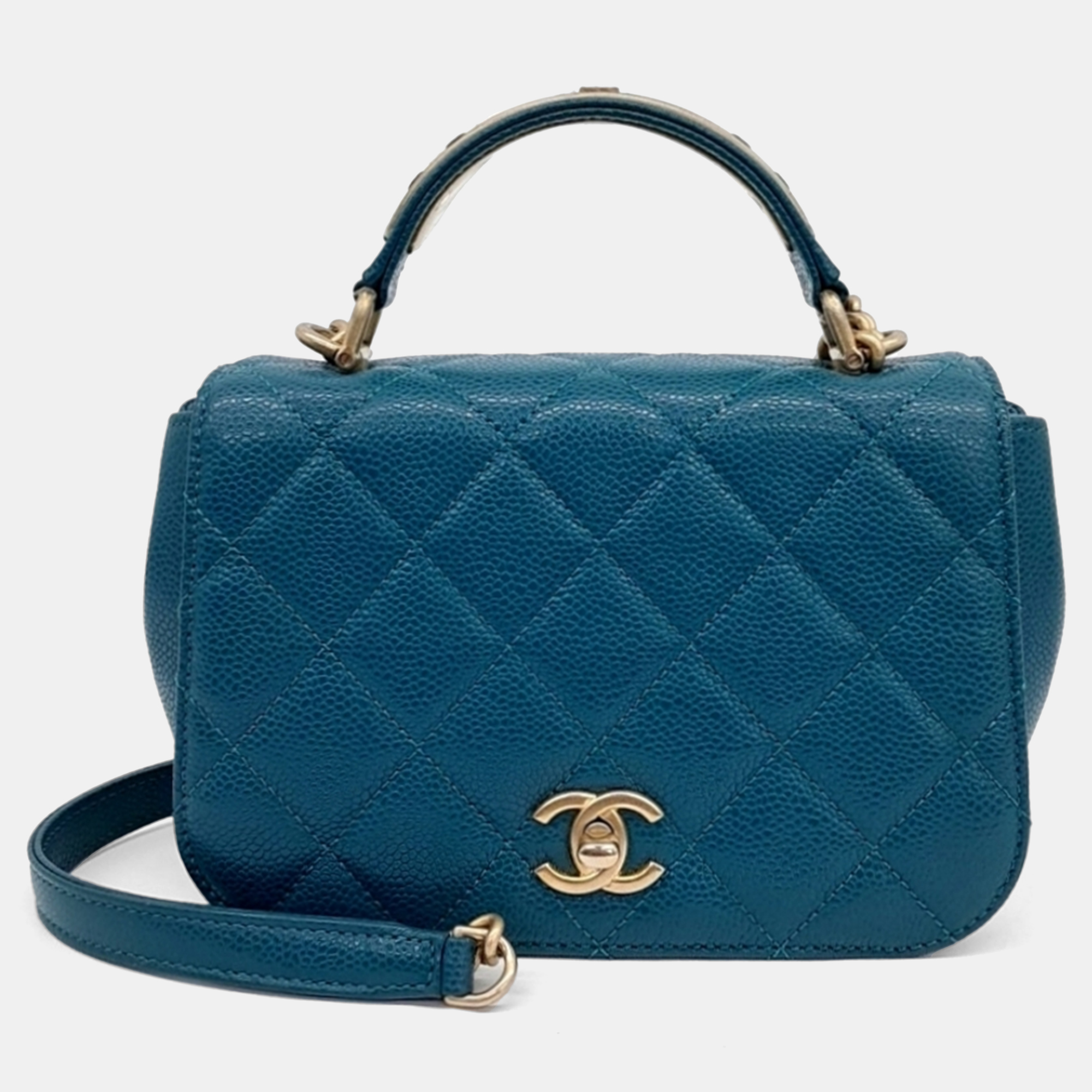

Chanel Blue Leather Caviar Top Handle Tote and Shoulder Bag