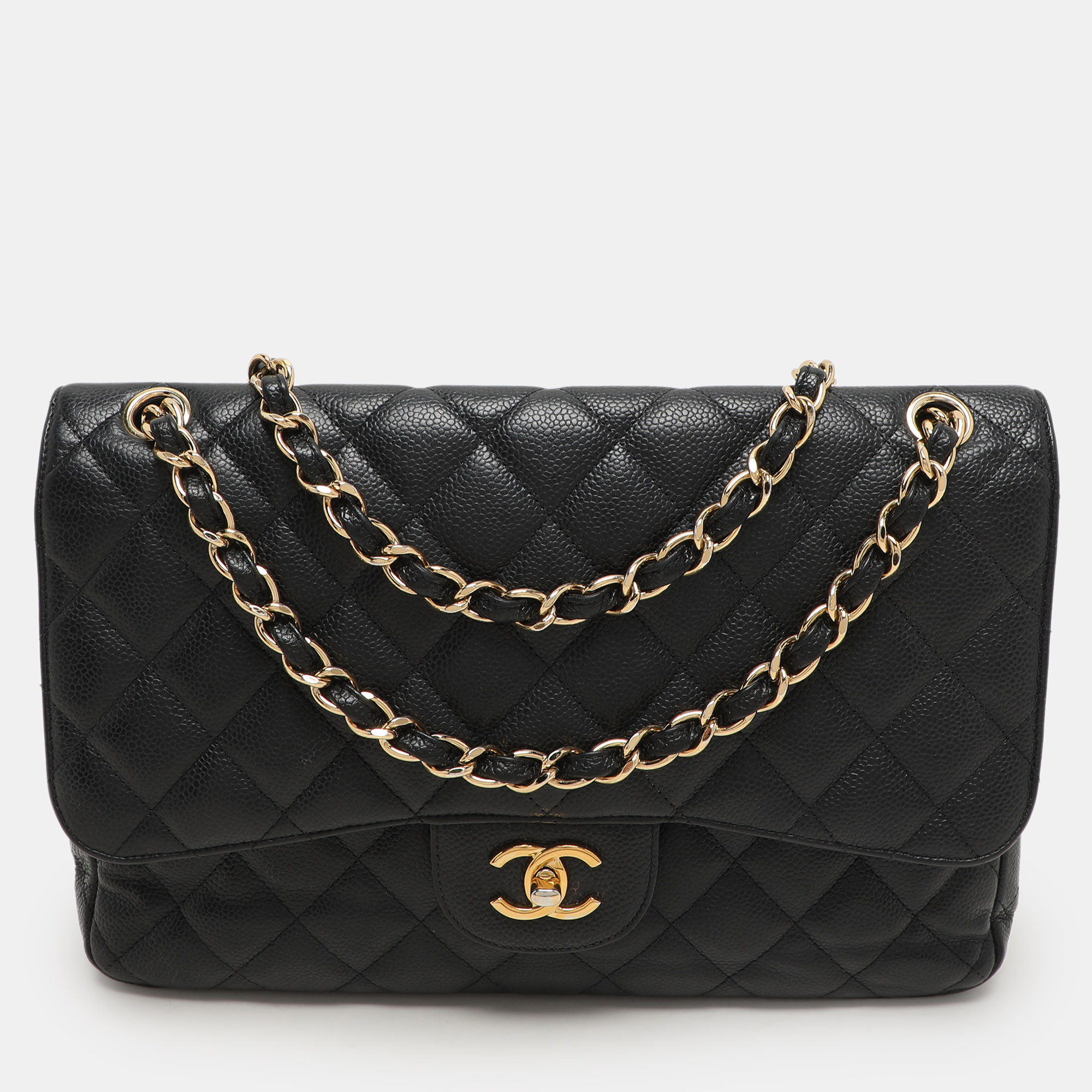 

Chanel Black Quilted Caviar Leather Jumbo Classic Double Flap Bag