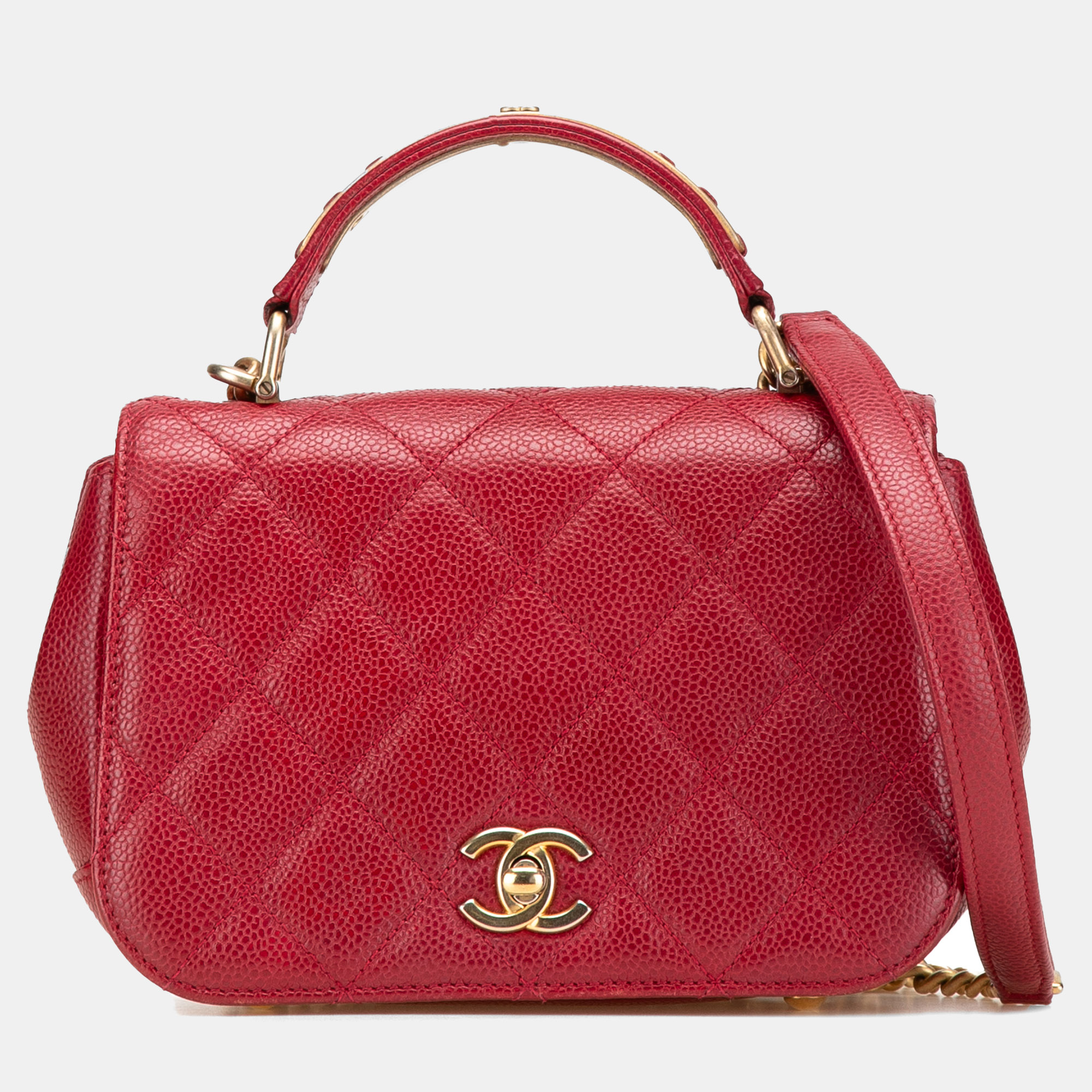 

Chanel Red Mini Quilted Caviar Carry Around Flap