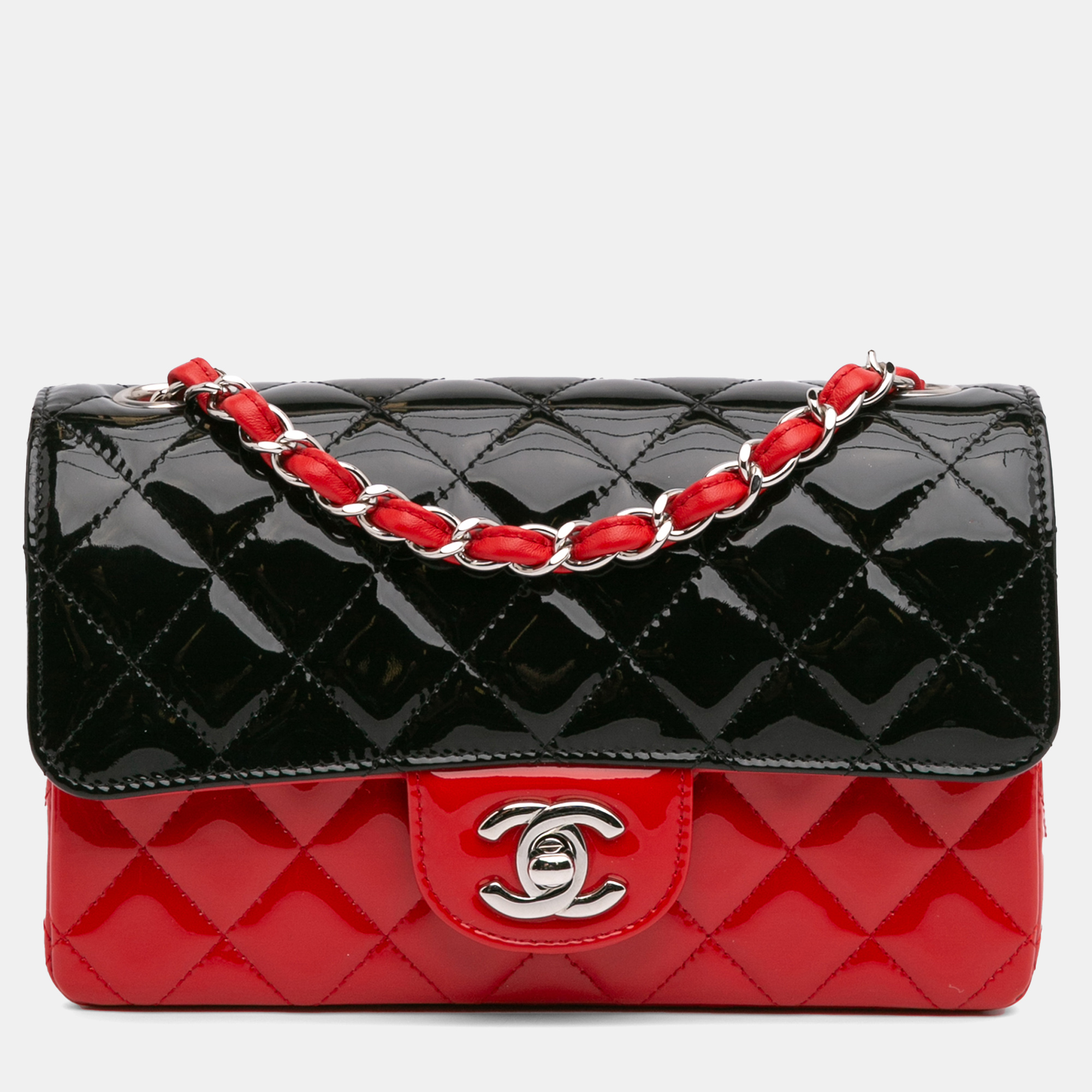 

Chanel Red/Black Mini Rectangular Bicolor Patent Single Flap