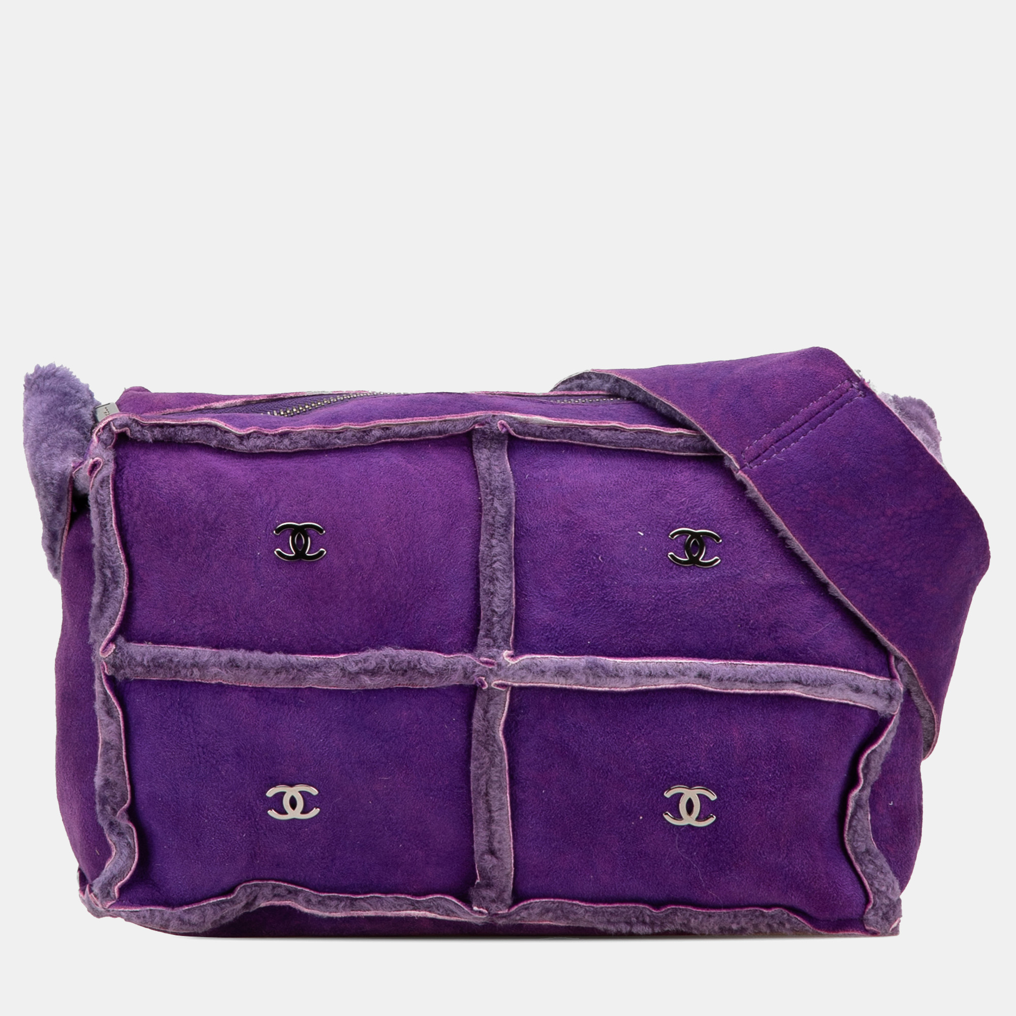 

Chanel Purple CC Shearling Suede Shoulder Bag
