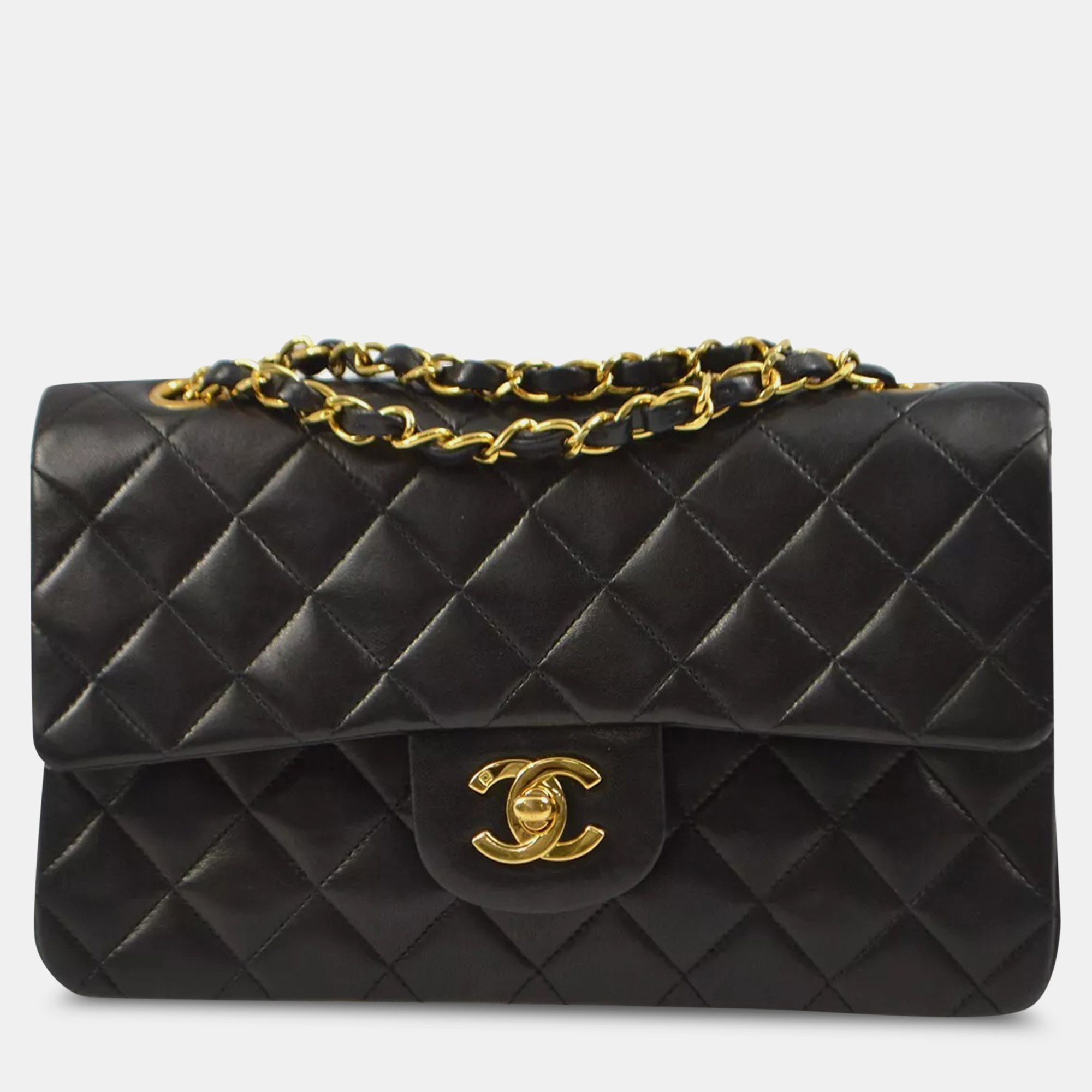 

Chanel Black Lambskin Small Classic Double Flap Shoulder Bag
