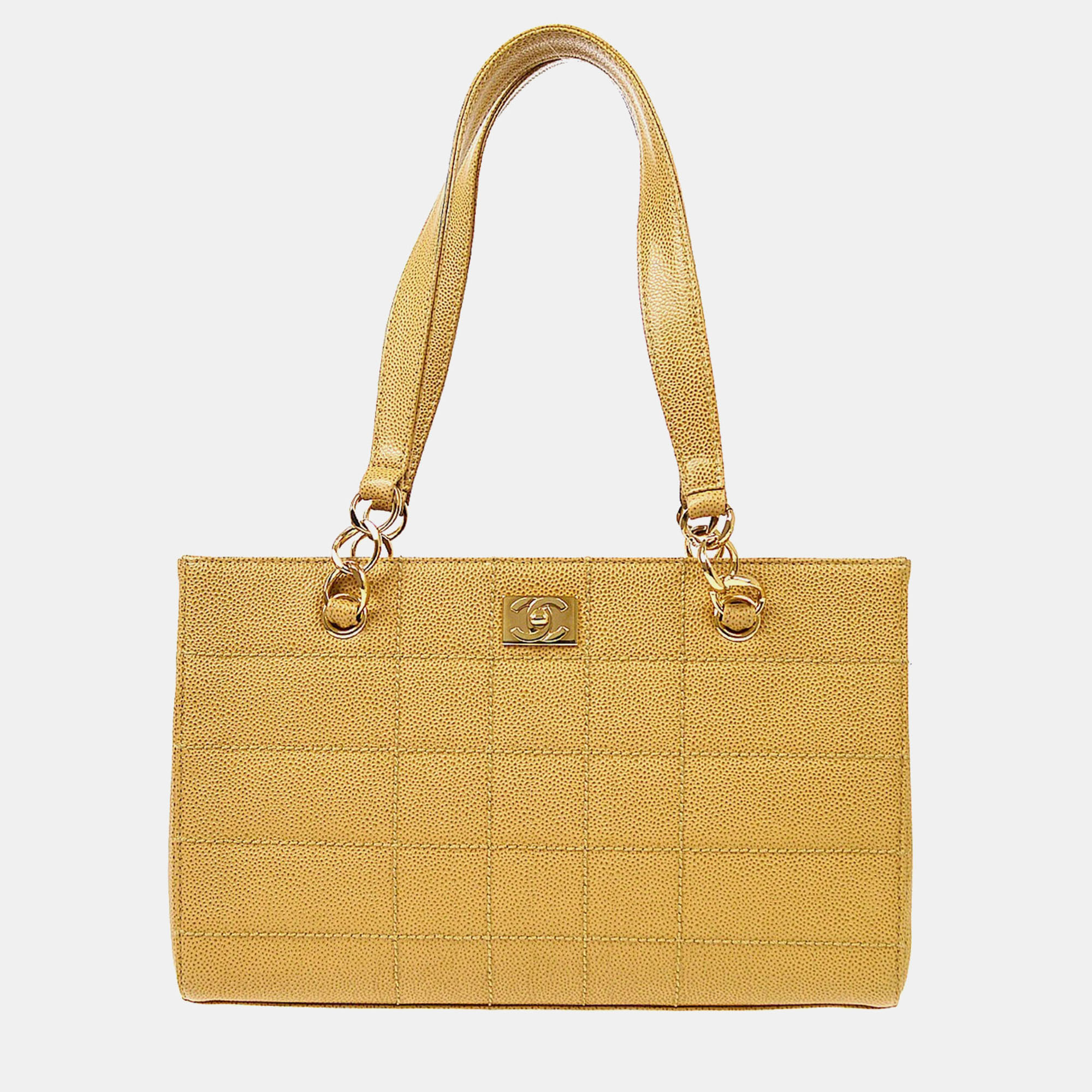 

Chanel Beige Calfskin Wild Stitch Choco Bar Chain Tote Handbag