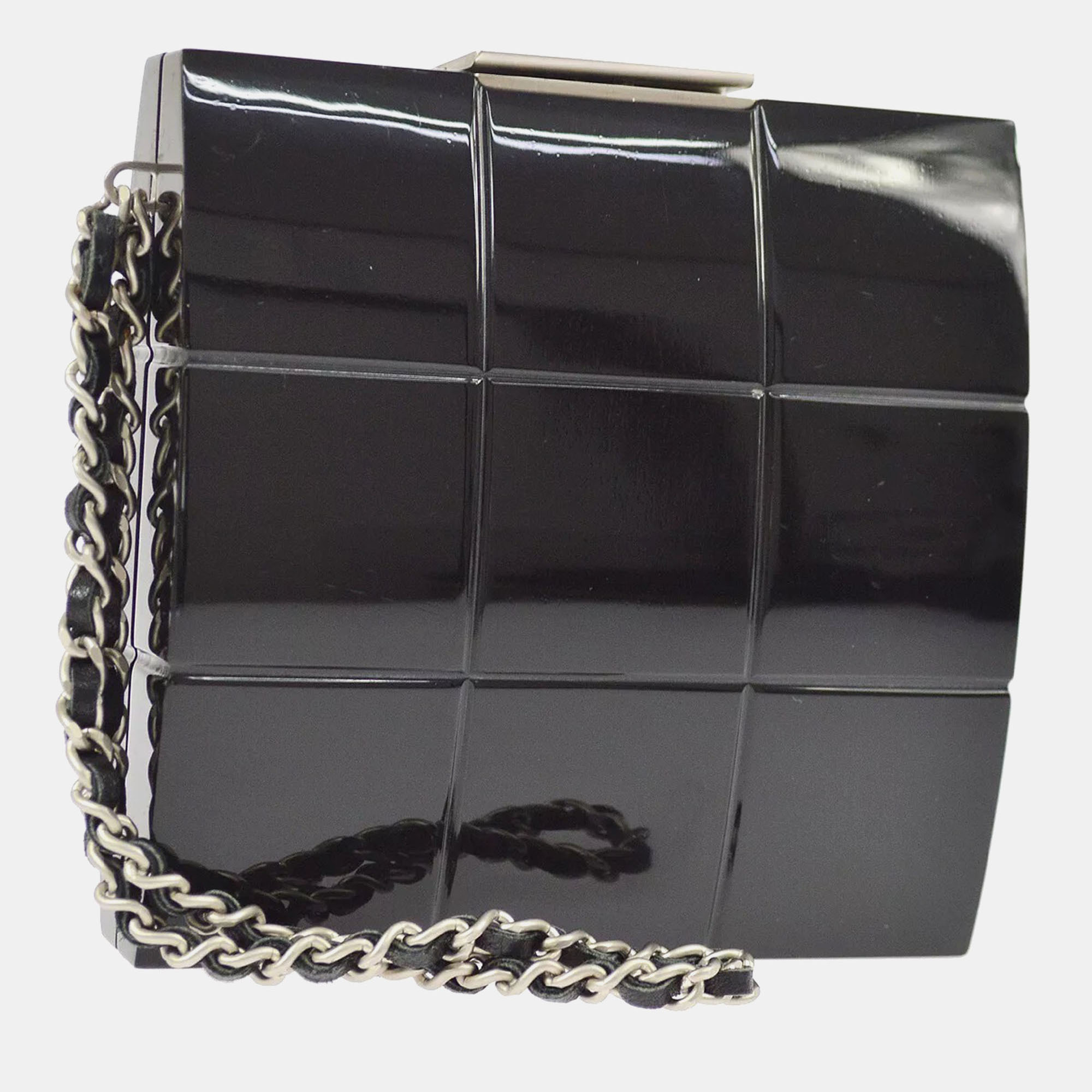 

Chanel Cc Choco Bar Chain Party Clutch Bag Black Plastic Leather