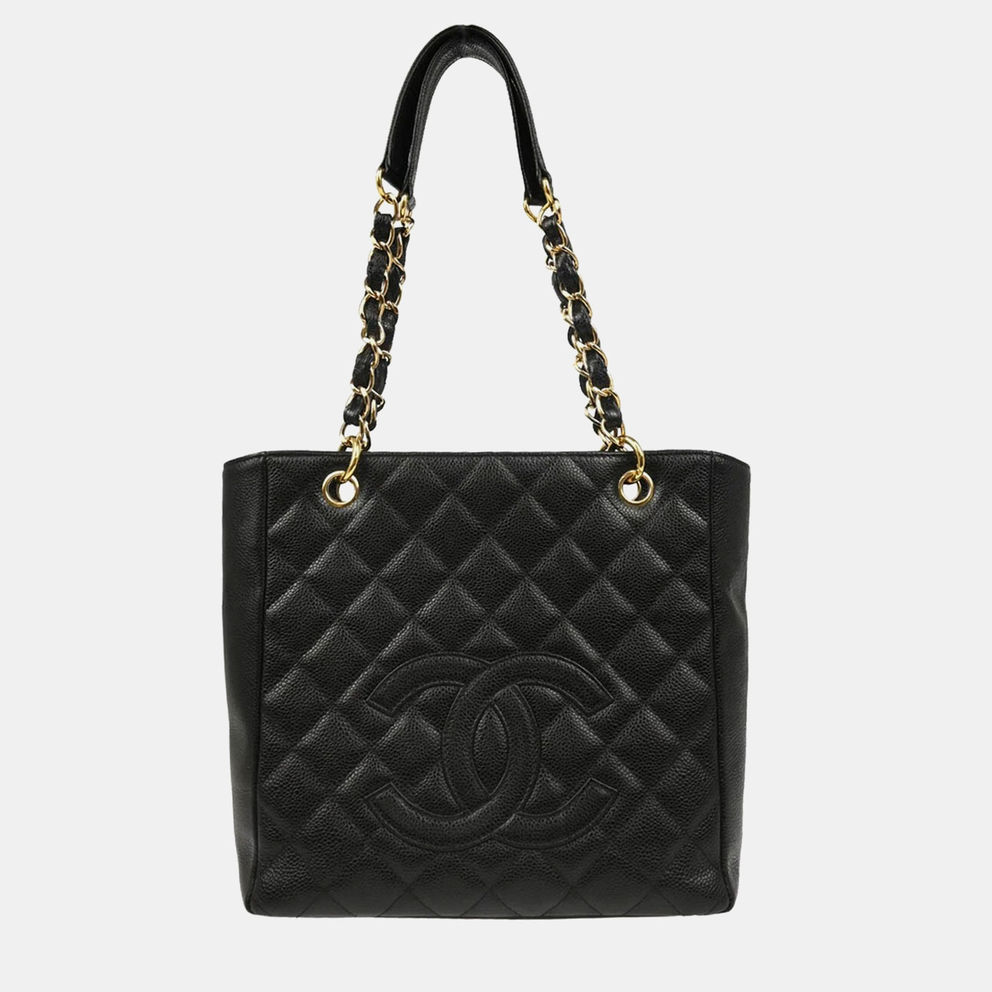 

Chanel Black Calfskin Petite Shopping Tote Pst Chain Handbag