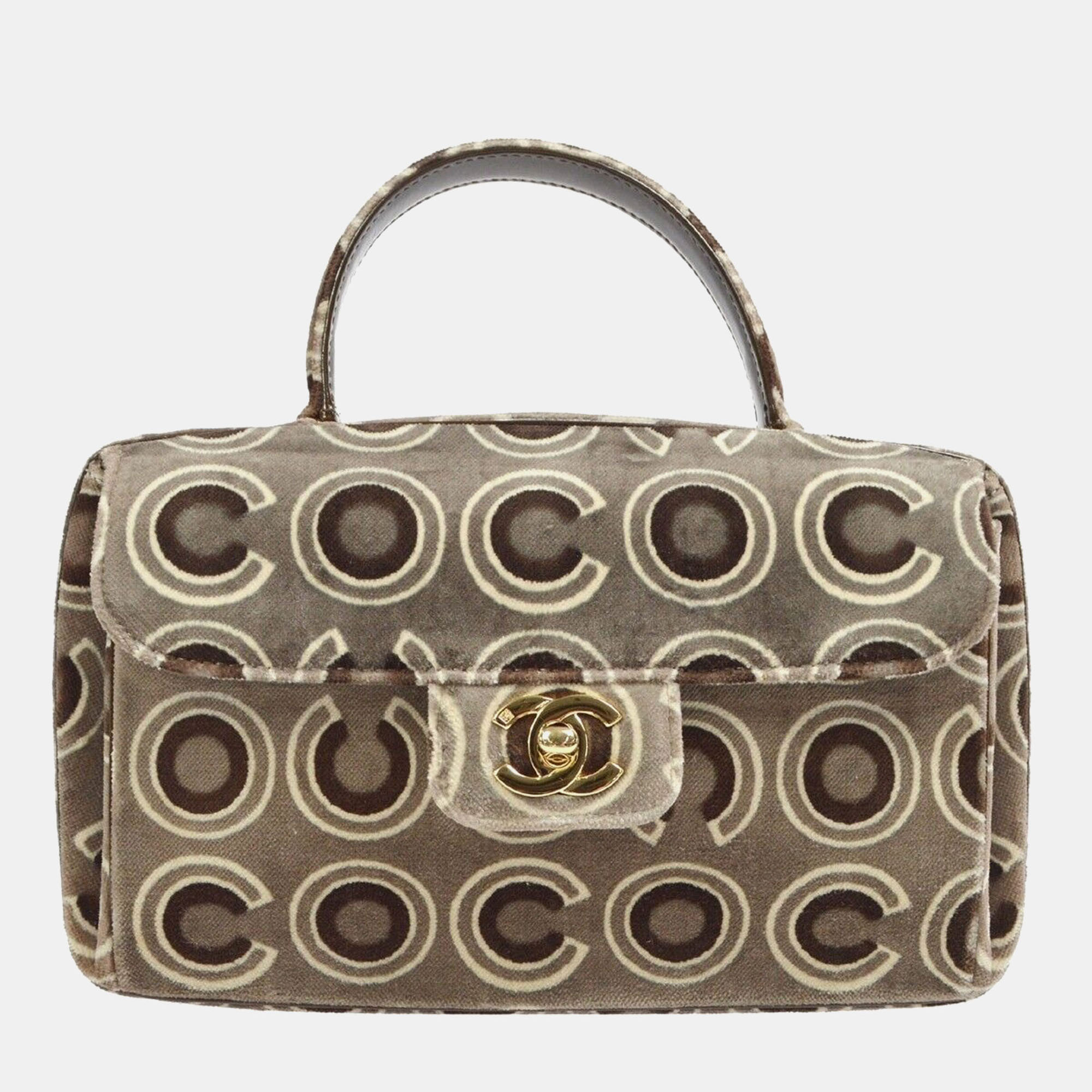 

Chanel Gray Velvet Coco Top Handle Handbag, Grey