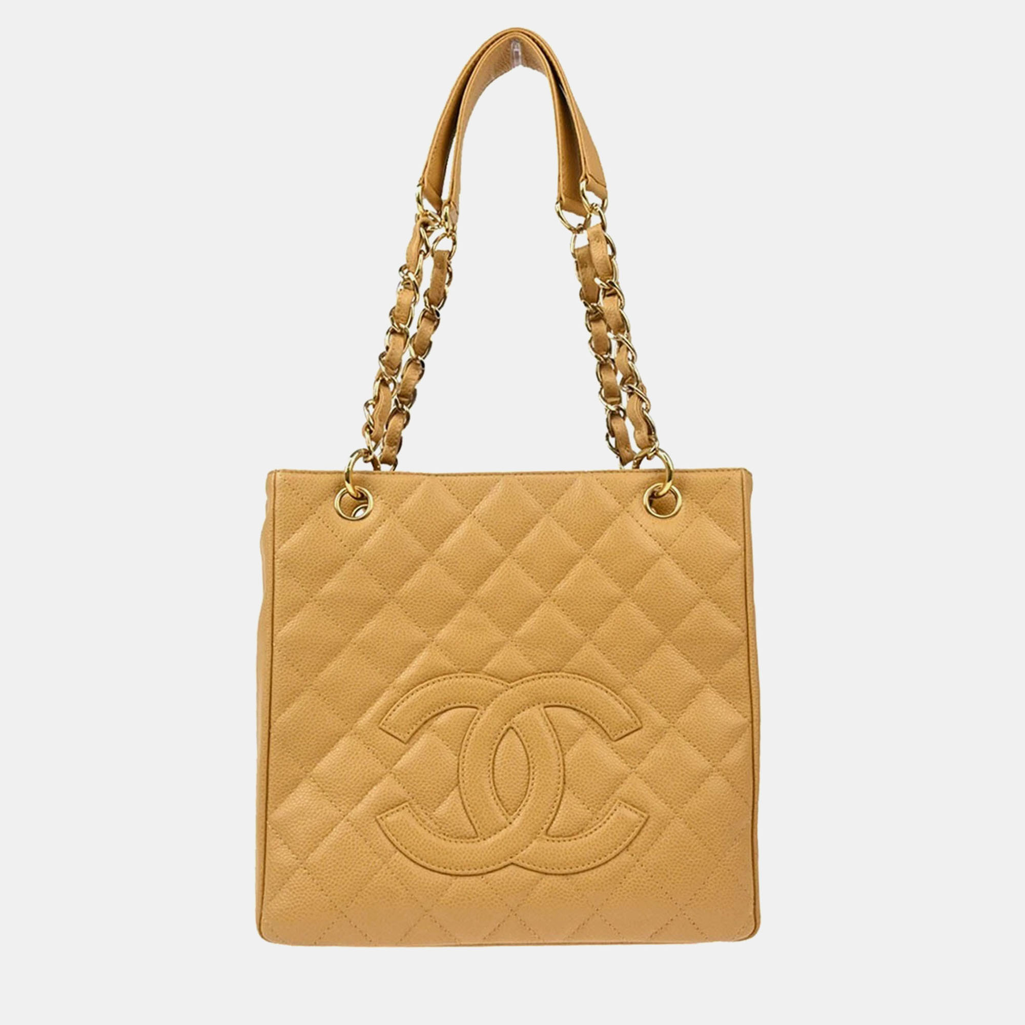 

Chanel Beige Calfskin Petite Shopping Tote Pst Chain Handbag