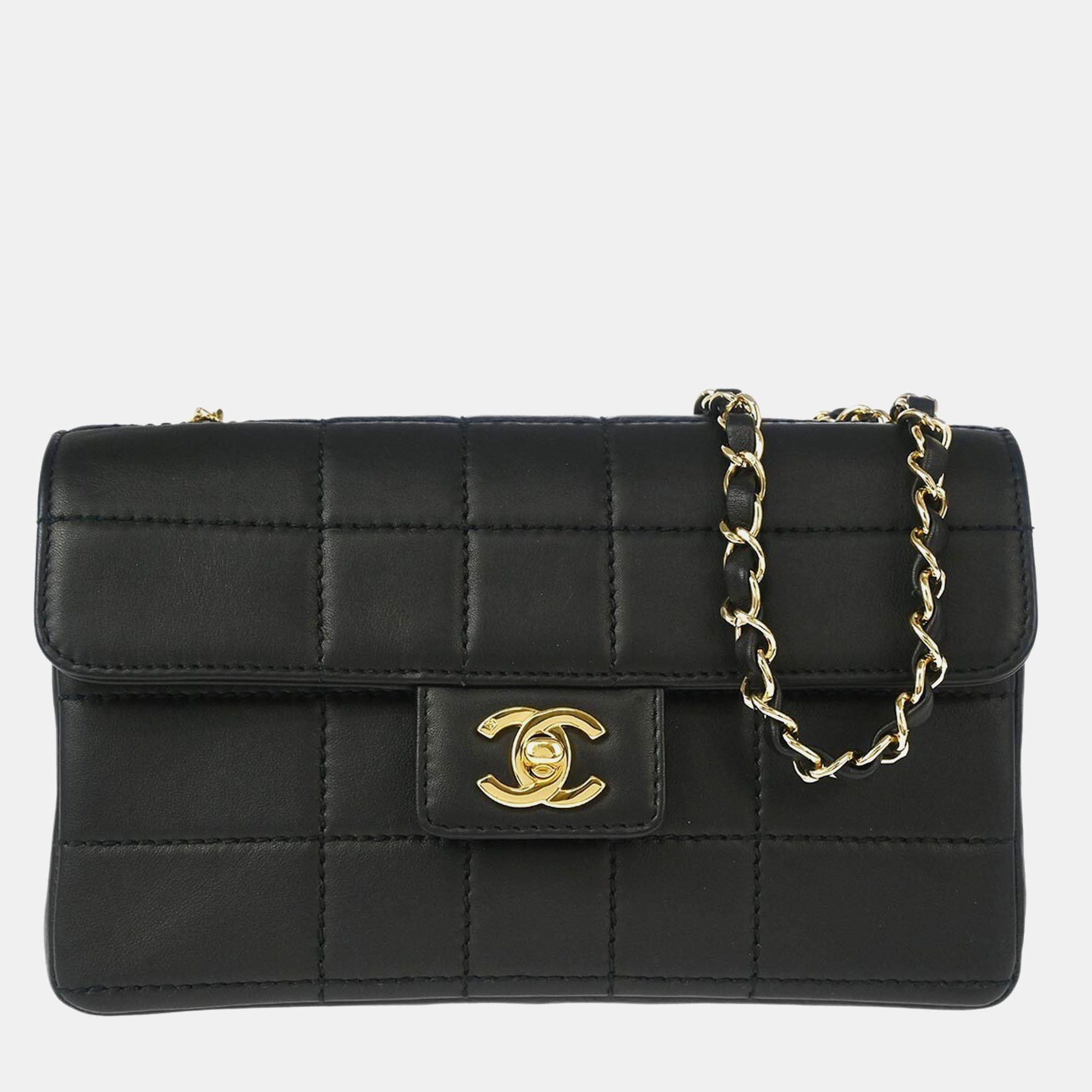 

Chanel Black Calfskin Choco Bar Single Flap Shoulder Bag