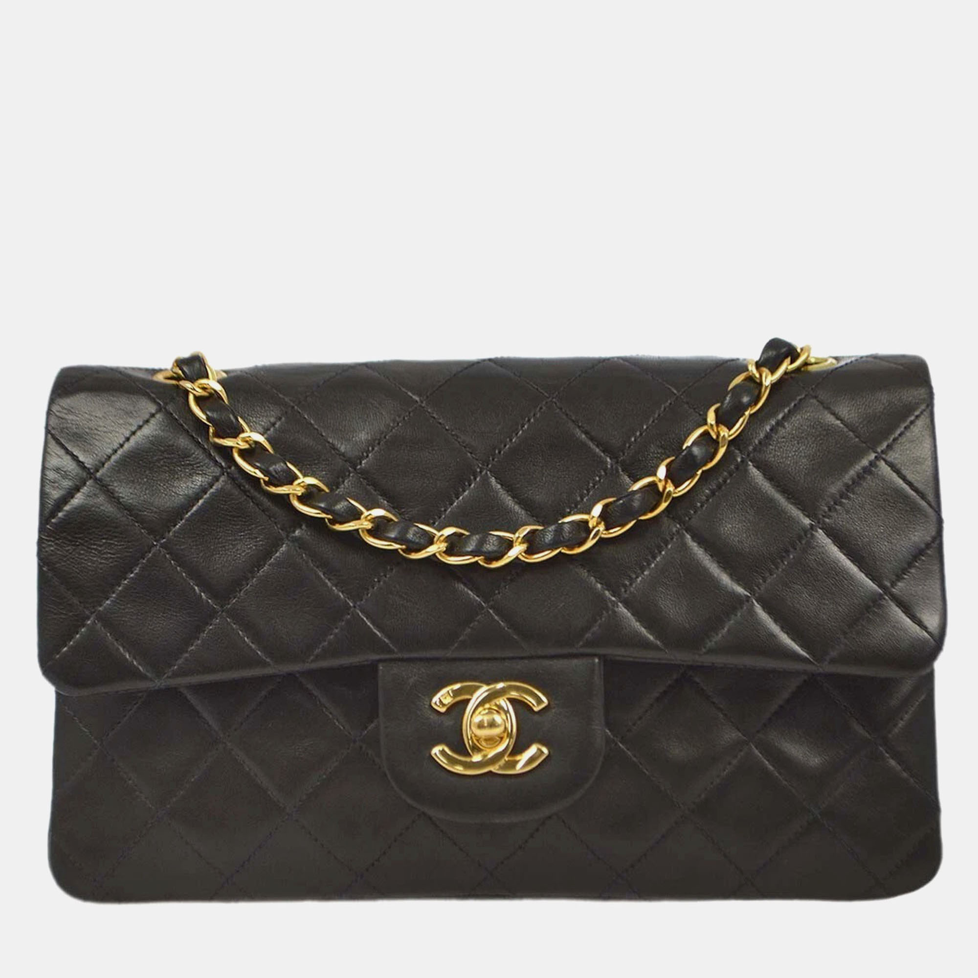 

Chanel Black Lambskin Small Classic Double Flap Shoulder Bag