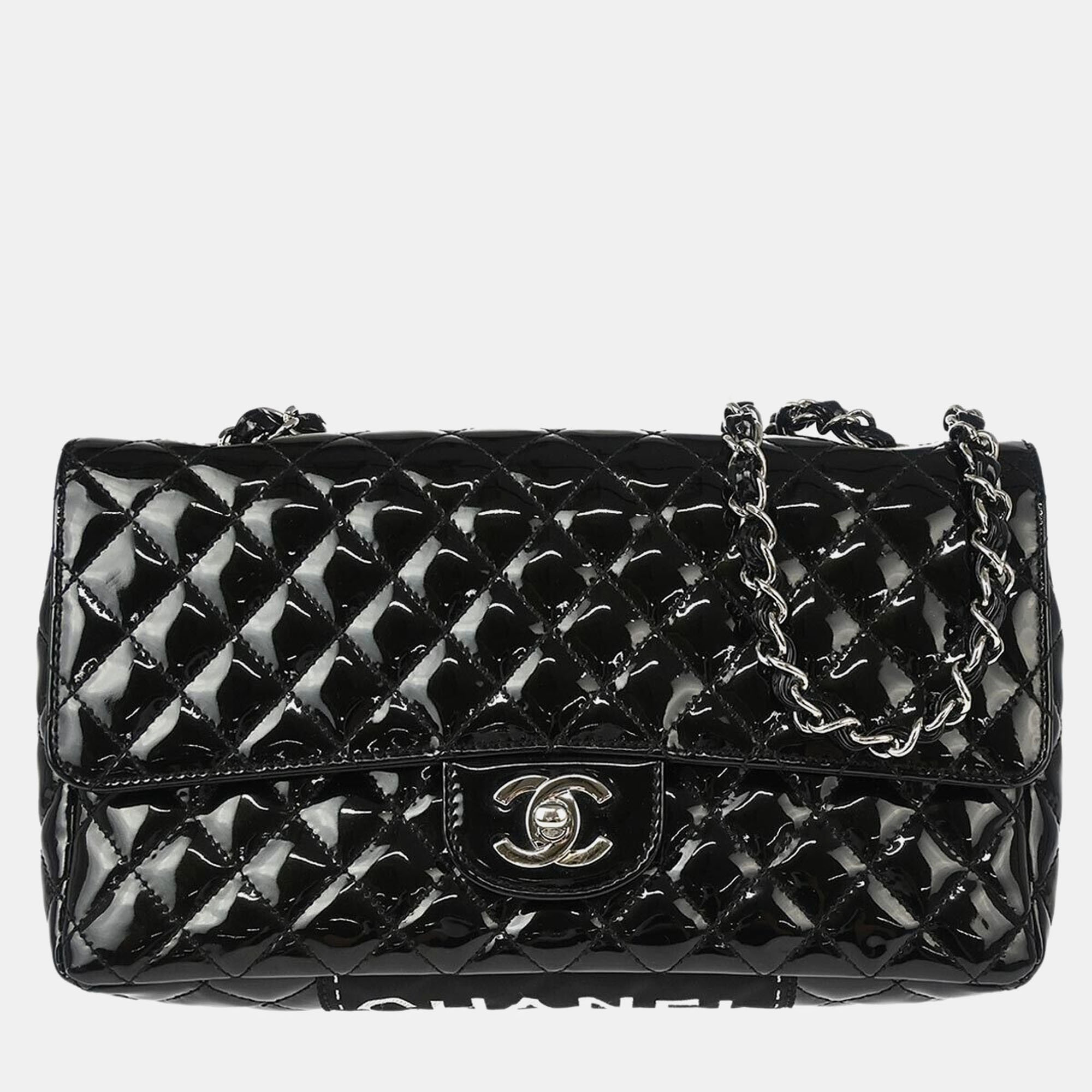 

Chanel Black Patent Leather Single Flap Shoulder Bag