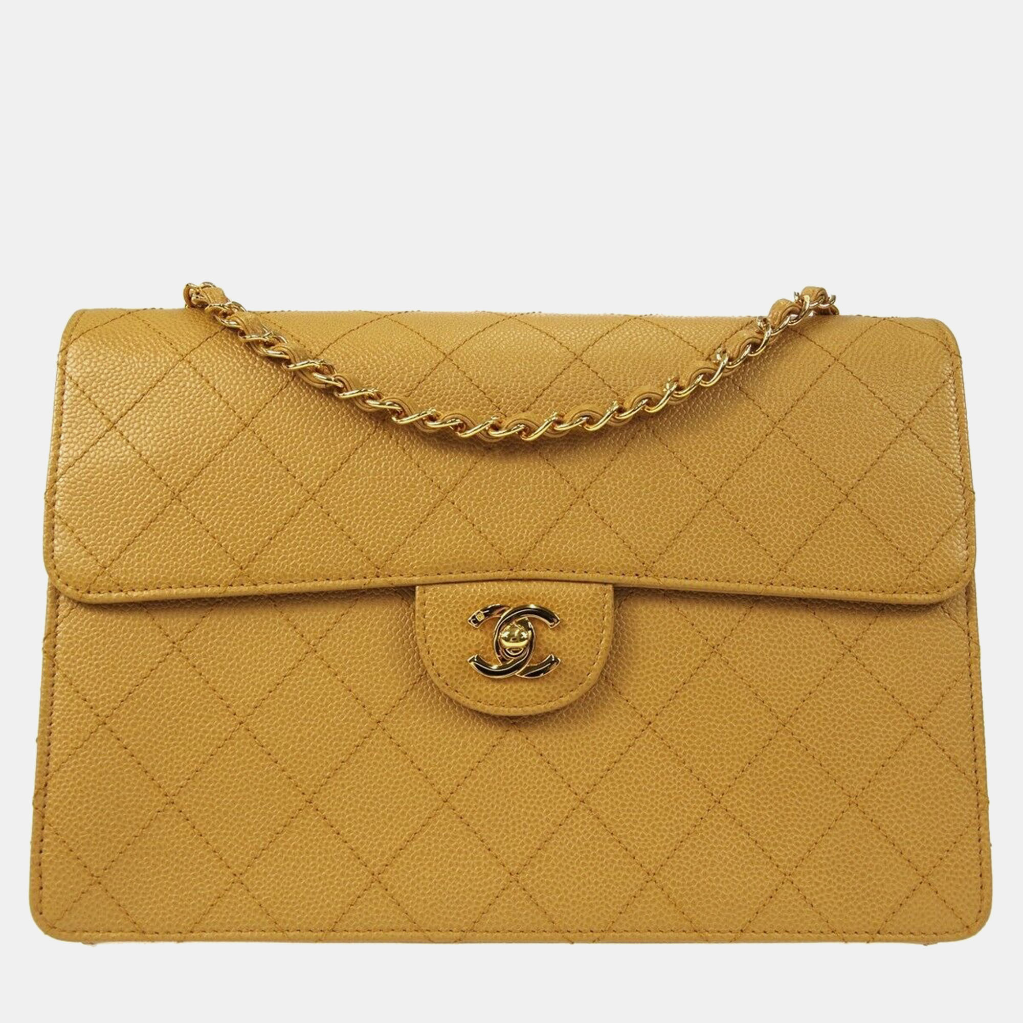 

Chanel Beige Calfskin Jumbo Classic Flap Shoulder Bag