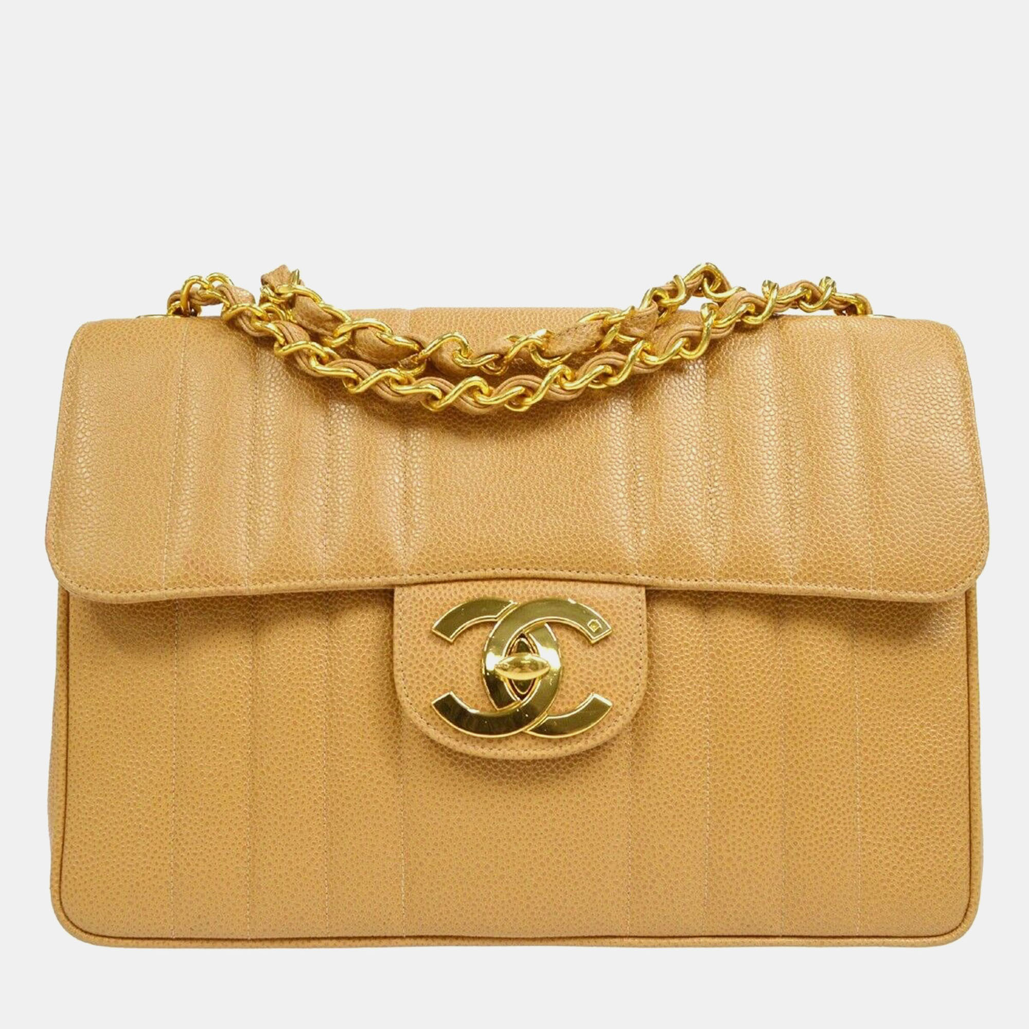 

Chanel Beige Calfskin Classic Flap Jumbo Mademoiselle Shoulder Bag