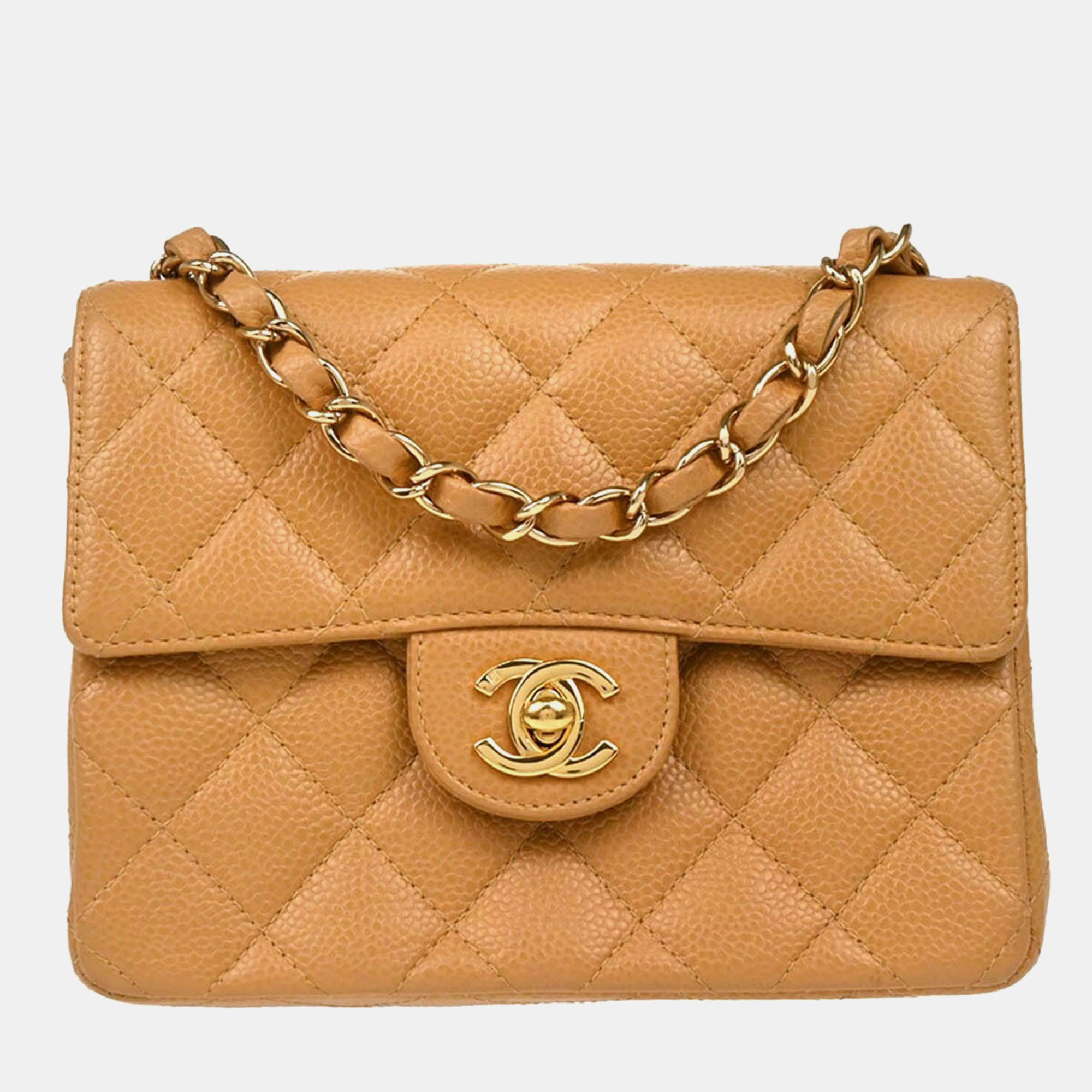 

Chanel Beige Calfskin Mini Classic Square Flap Shoulder Bag