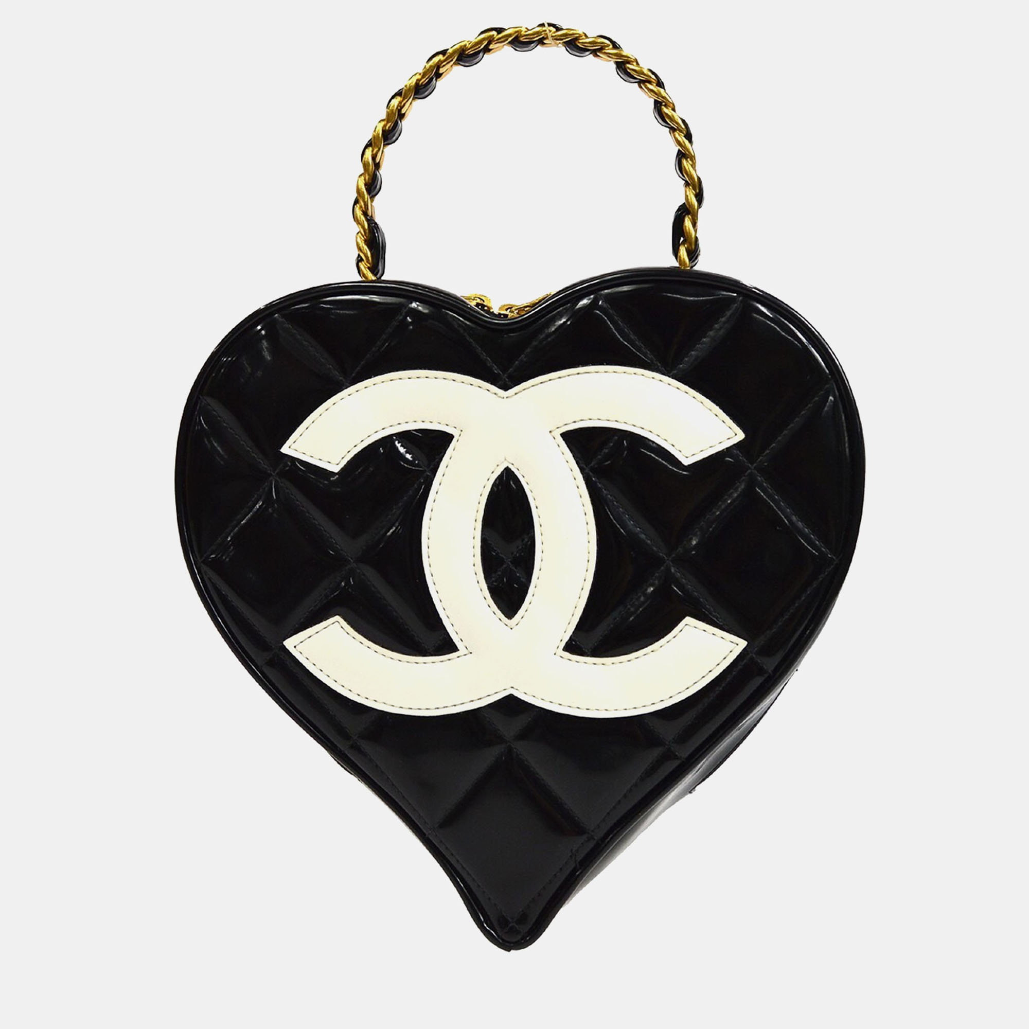 

Chanel Black Patent Leather Heart Vanity Handbag