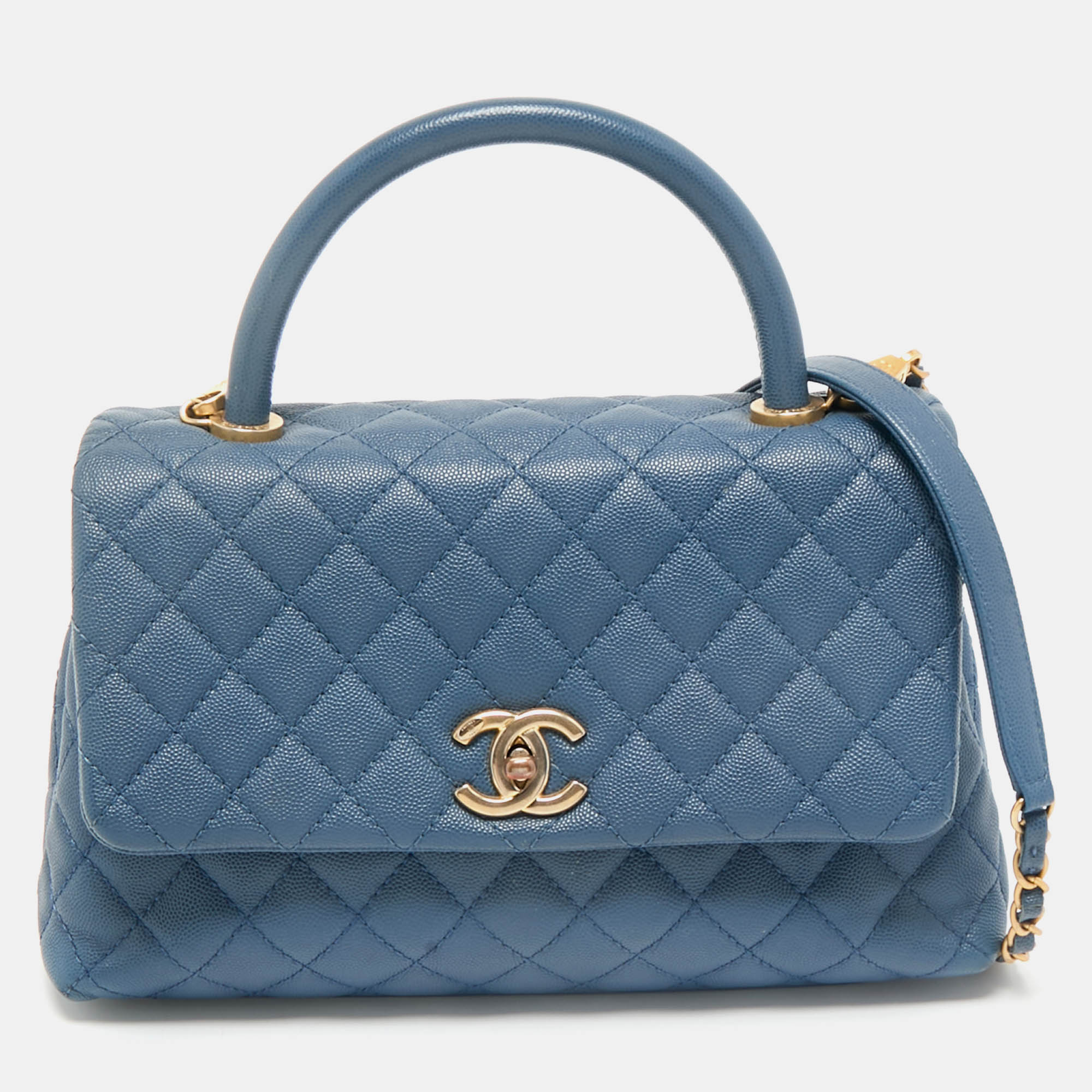 

Chanel Blue Quilted Caviar Leather Small Coco Top Handle Bag