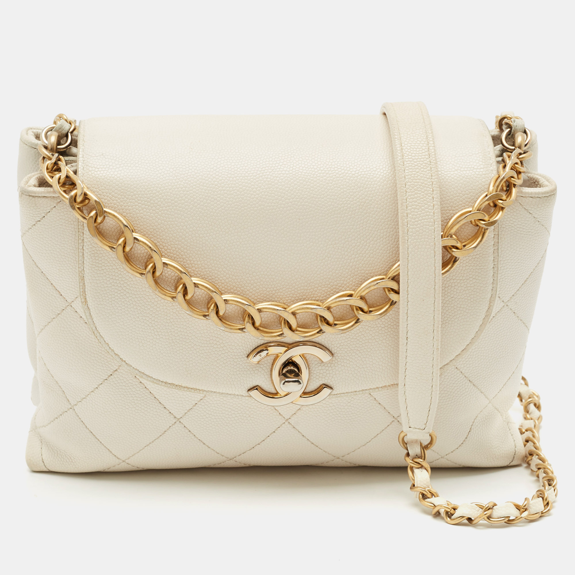 

Chanel White Caviar Leather CC Flap Chain Bag