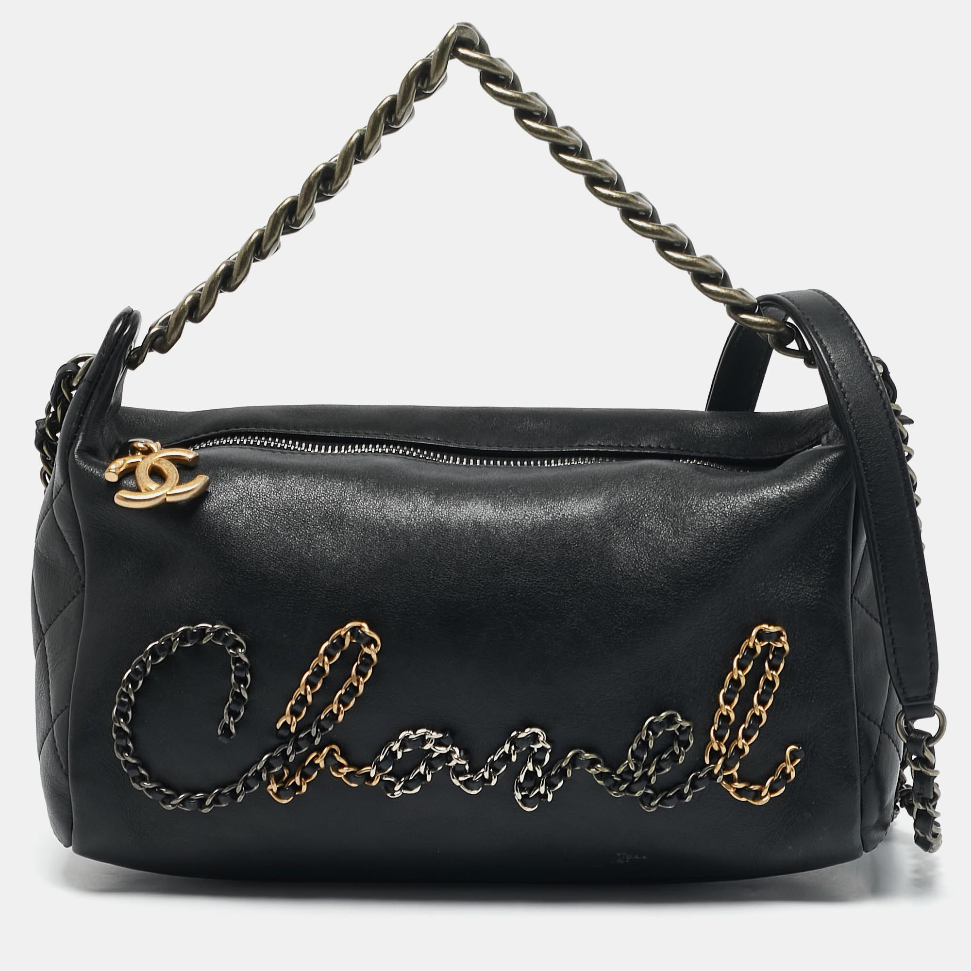 

Chanel Black Leather Chain Signature Bag