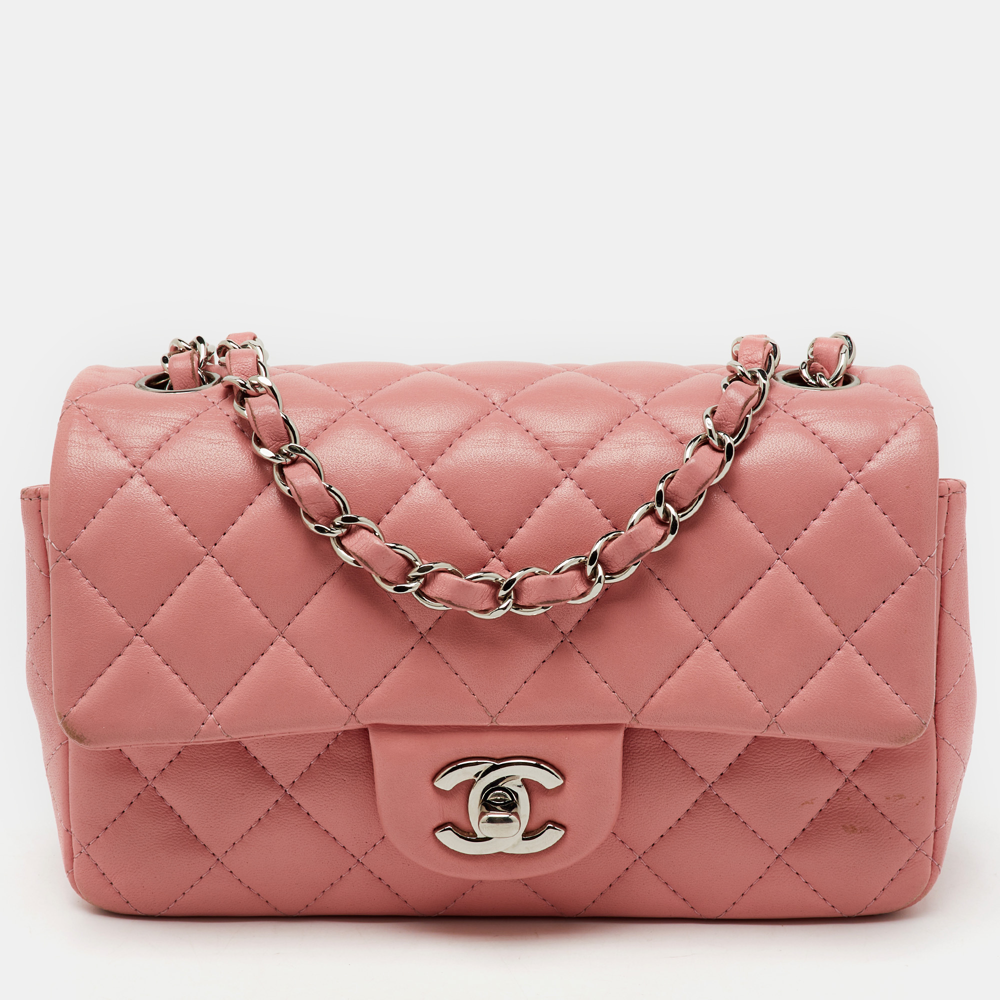

Chanel Pink Quilted Leather Mini Rectangle Classic Single Flap Bag