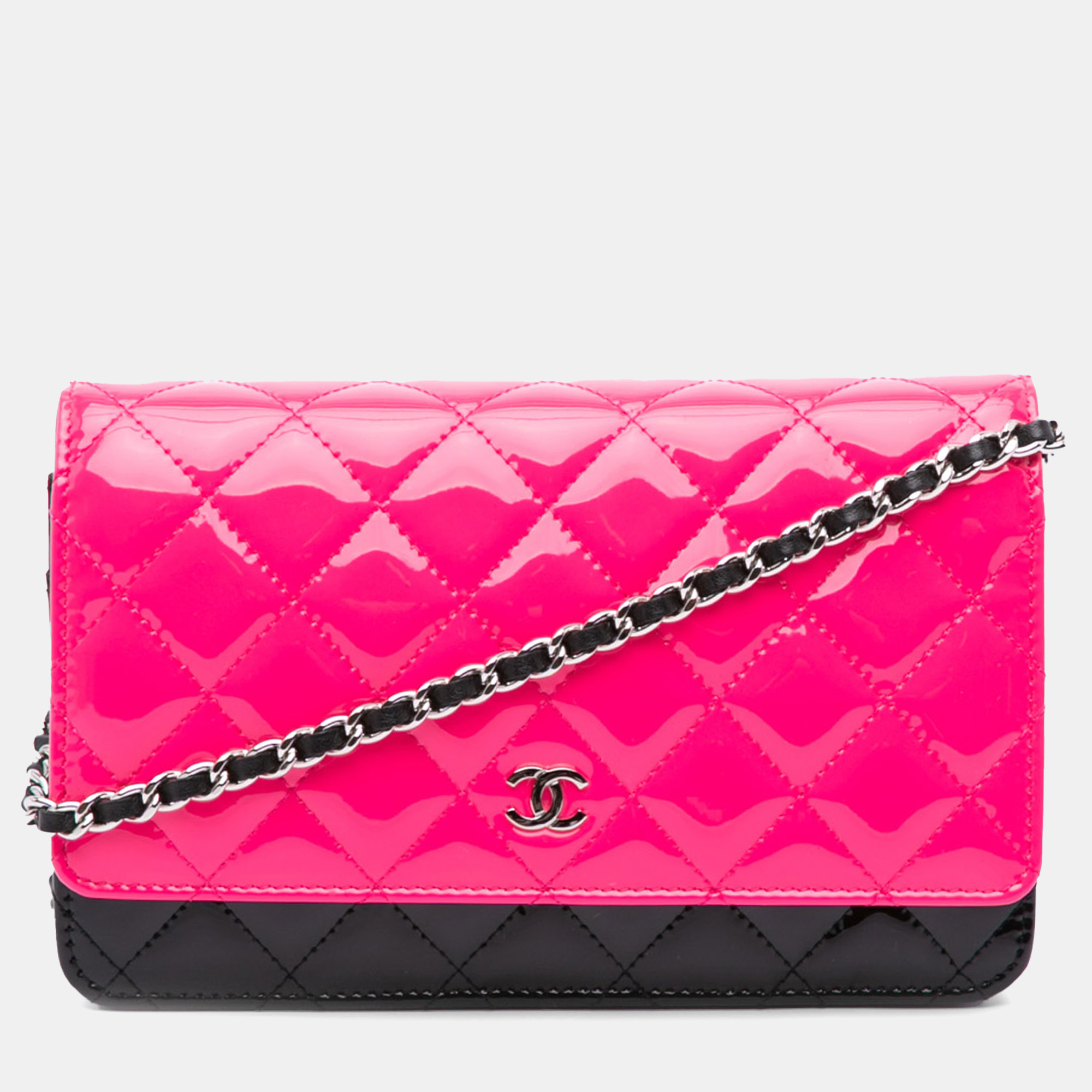 

Chanel Black/Pink CC Quilted Patent Wallet on Chain