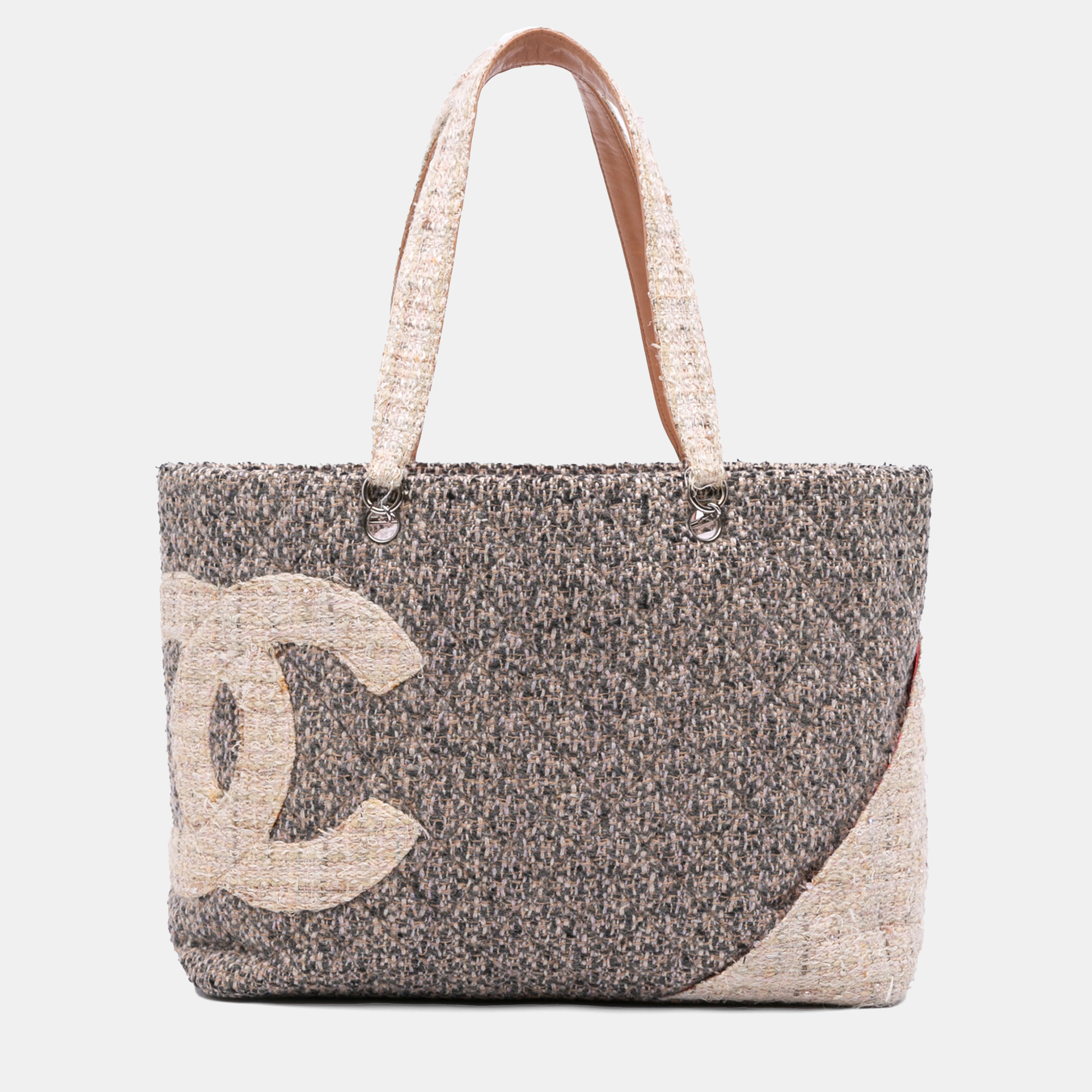 

Chanel Grey/Pink Large Quilted Tweed Cambon Ligne Tote