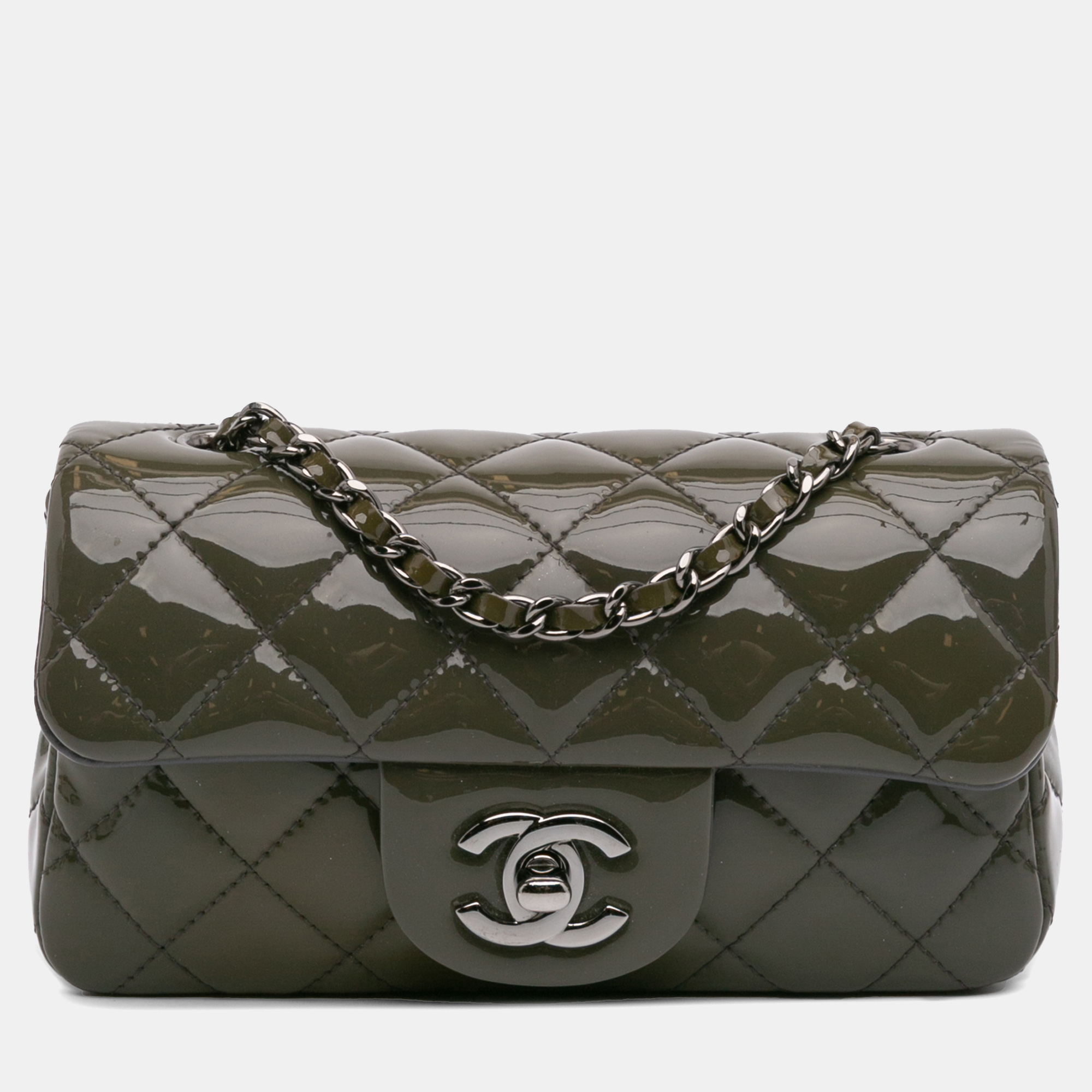 

Chanel Green Extra Mini Rectangular Classic Patent Single Flap