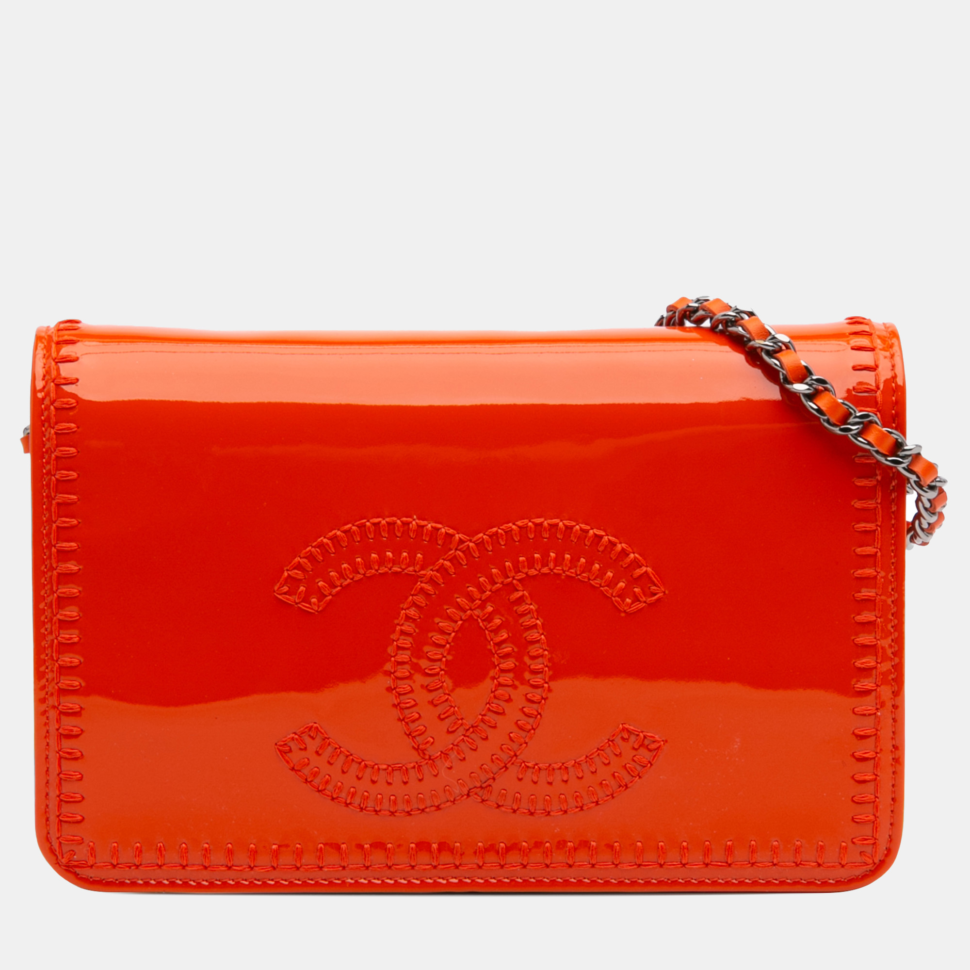 

Chanel Orange CC Patent Wallet On Chain