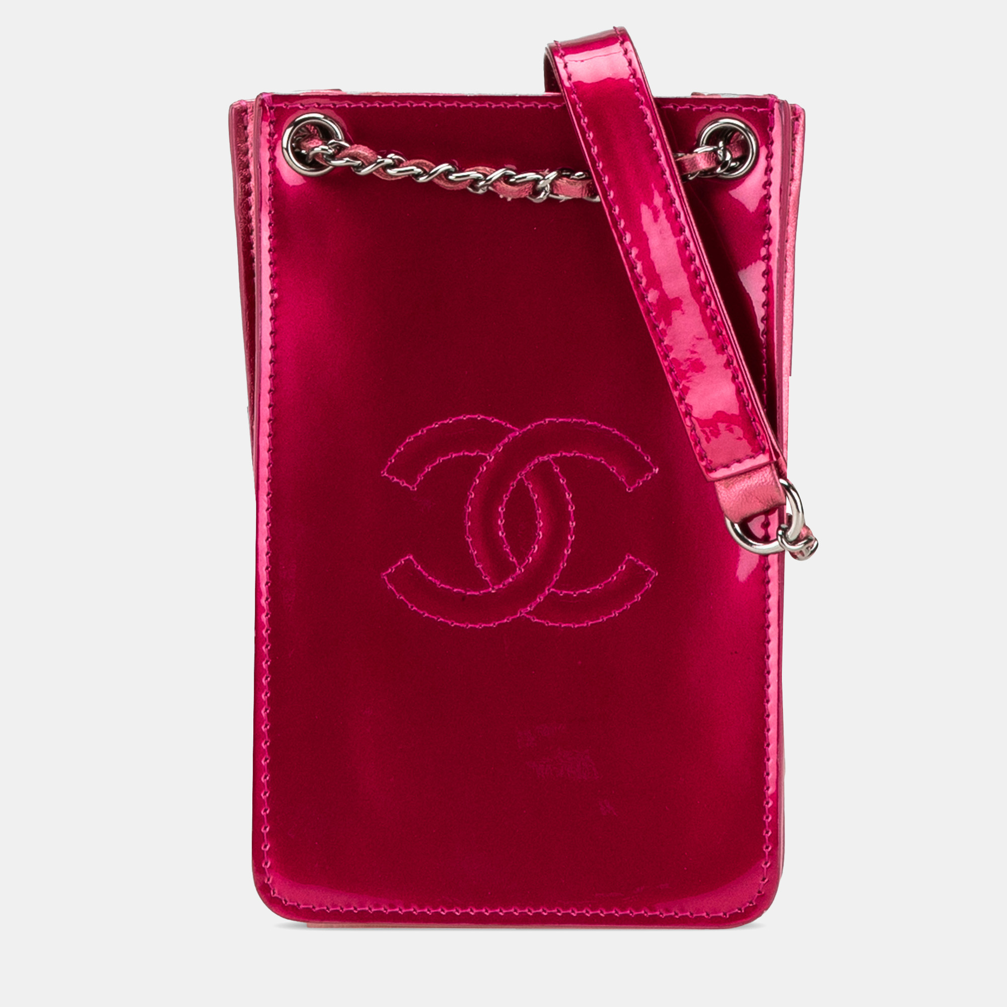 

Chanel Pink CC Patent Phone Holder Crossbody