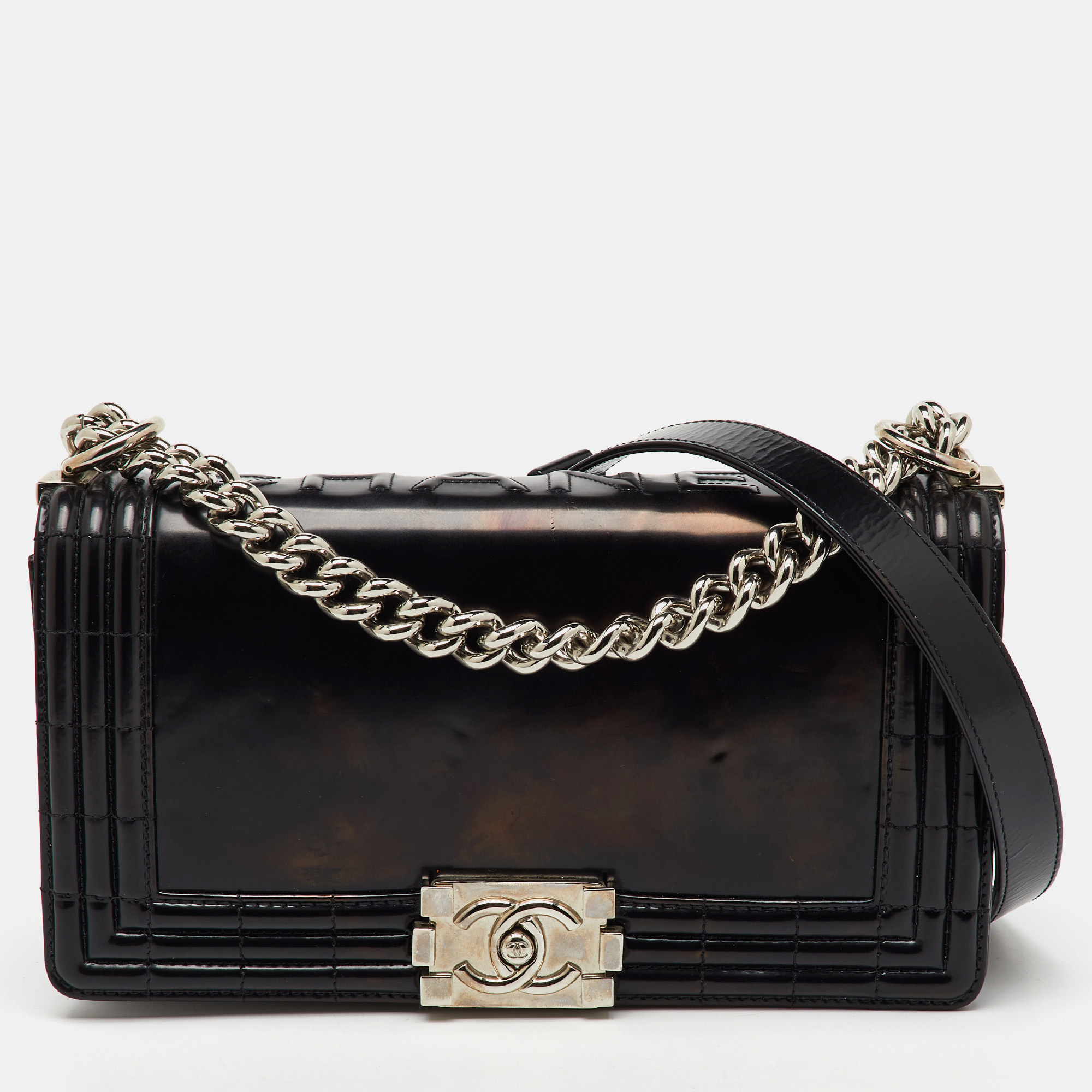 

Chanel Black Leather Old  Reverso Boy Flap Bag