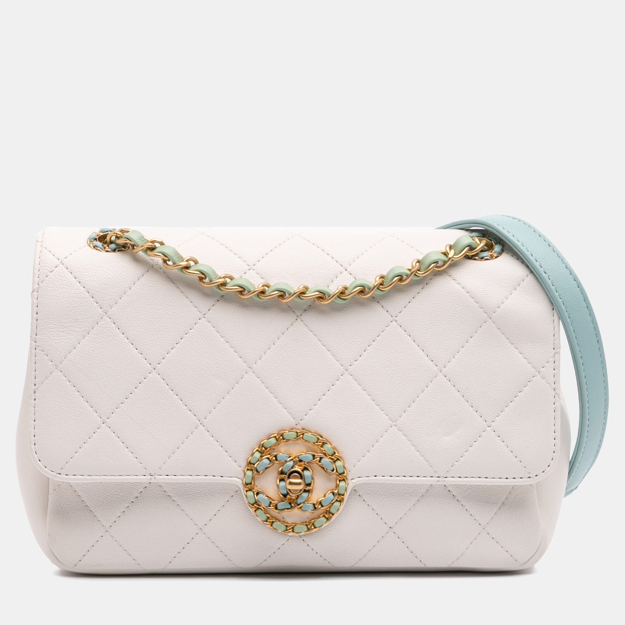 

Chanel Blue/White CC Quilted Calfskin Single Flap