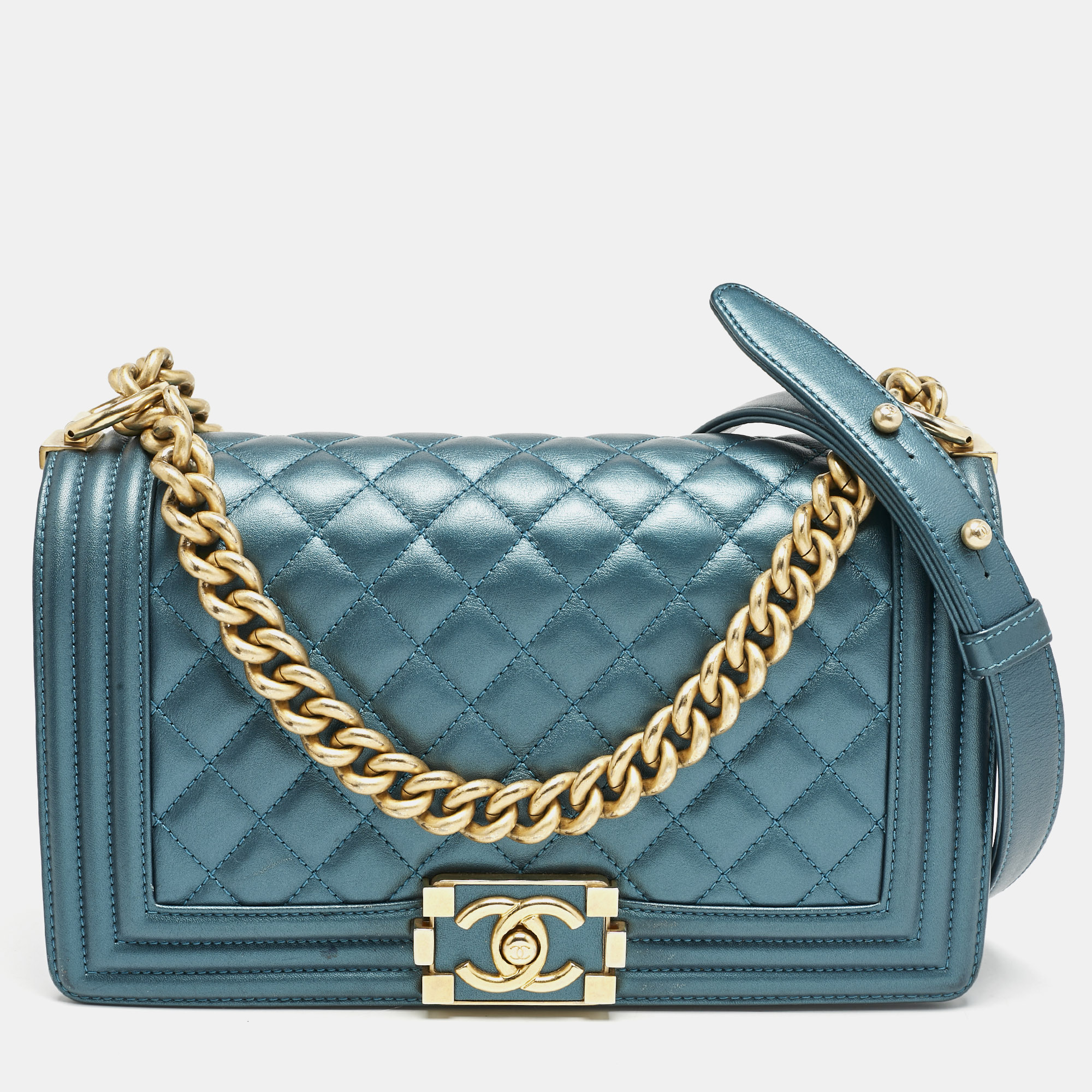 

Chanel Metallic Green Quilted Leather  Boy Flap Bag