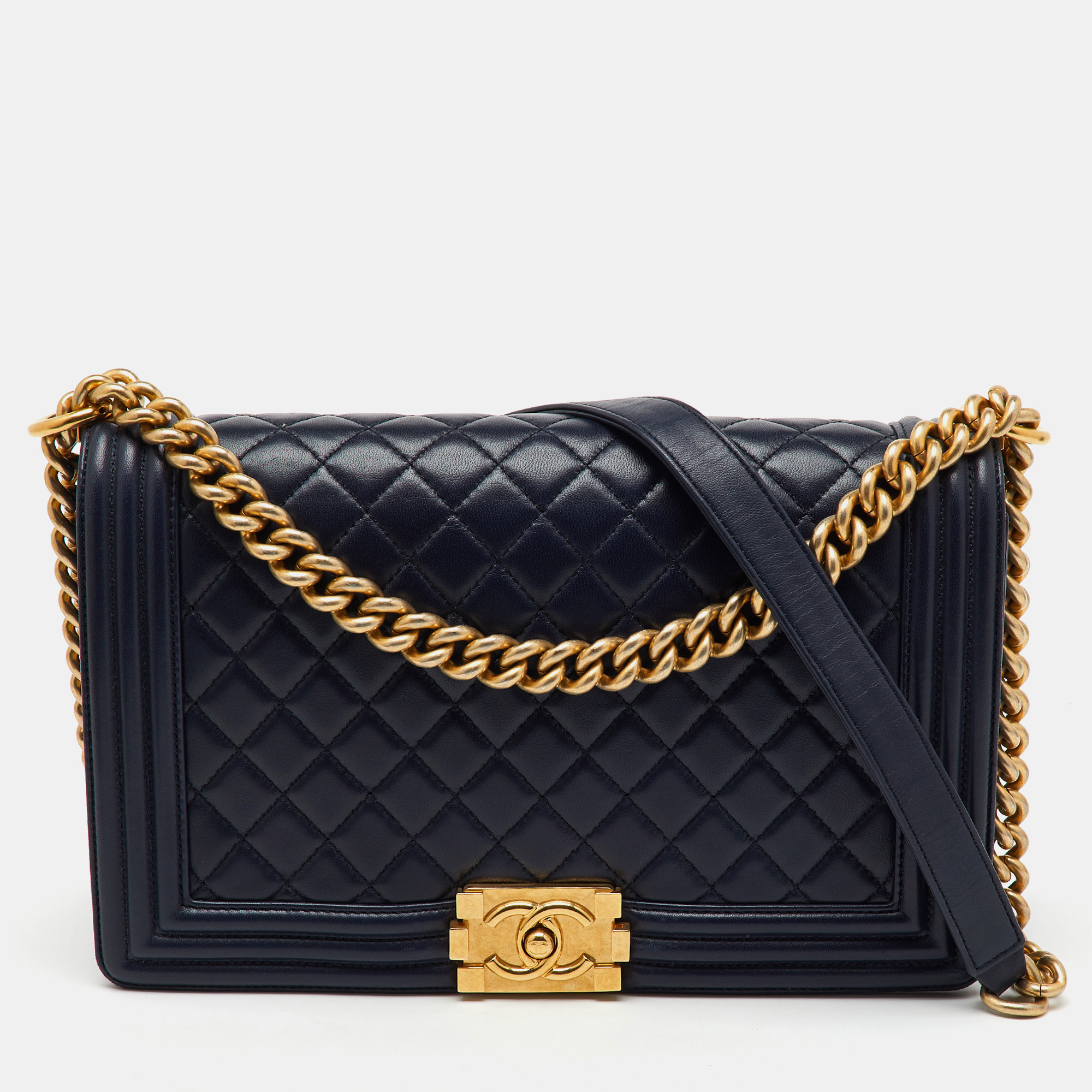 

Chanel Navy Blue Quilted Leather New  Boy Flap Bag