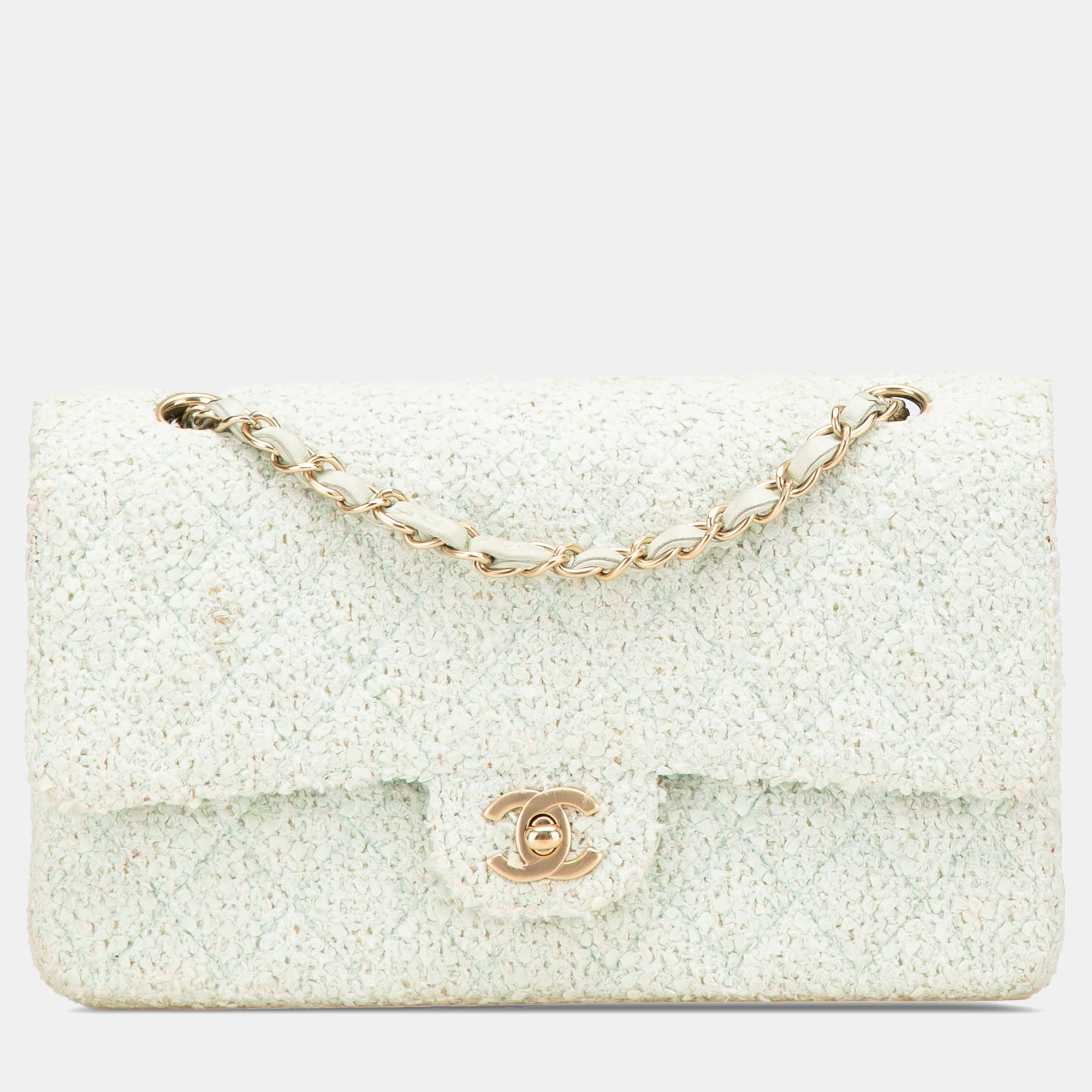 

Chanel Green Medium Classic Tweed Double Flap
